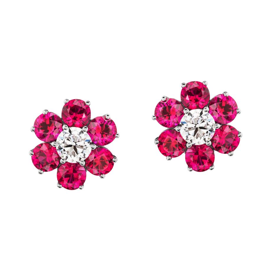 Elegant Burmese Ruby and Diamond Earrings For Sale