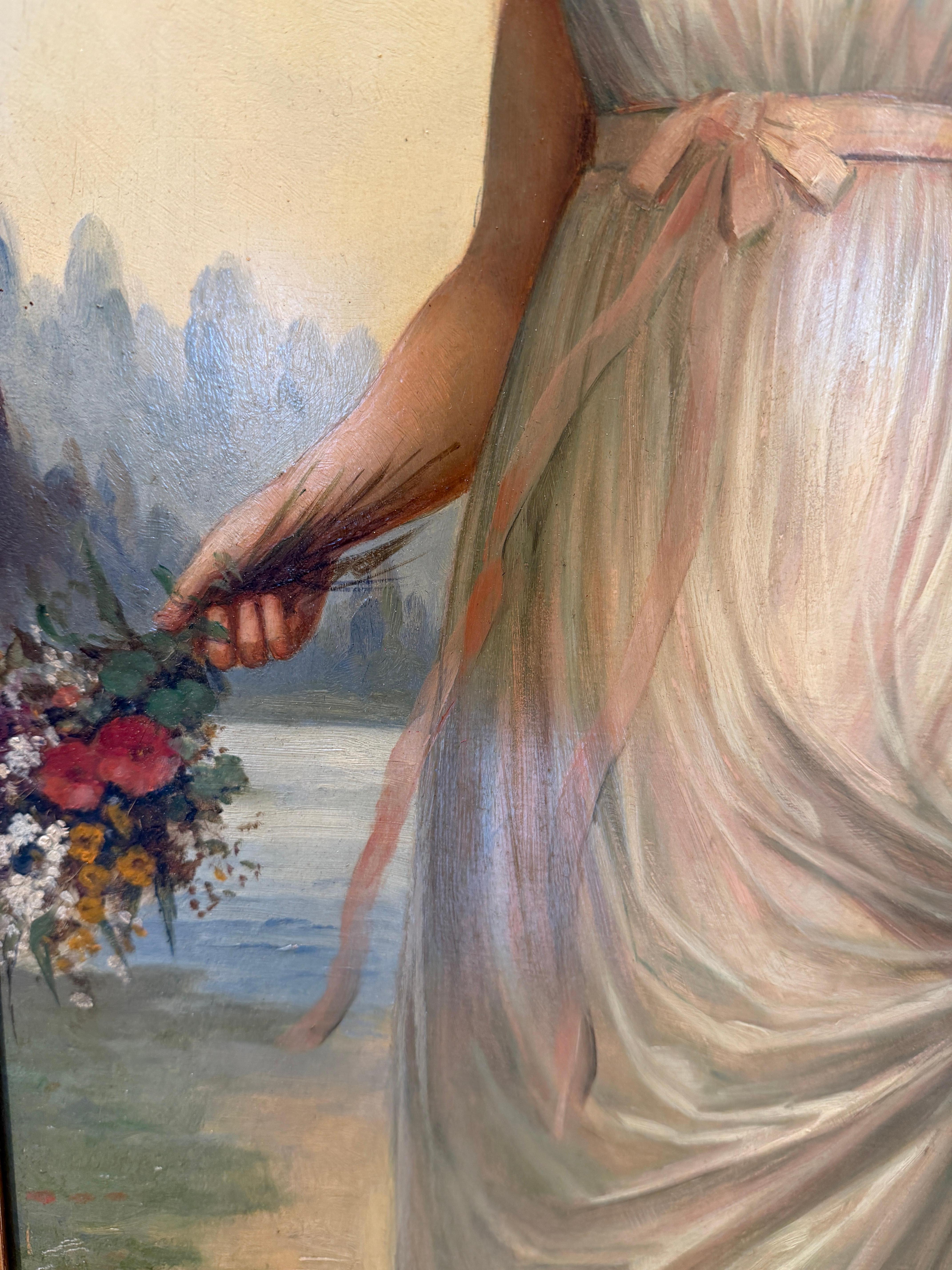 Elegant c.1880 Painting of a Lady with Magnificent Gilt Frame im Angebot 3