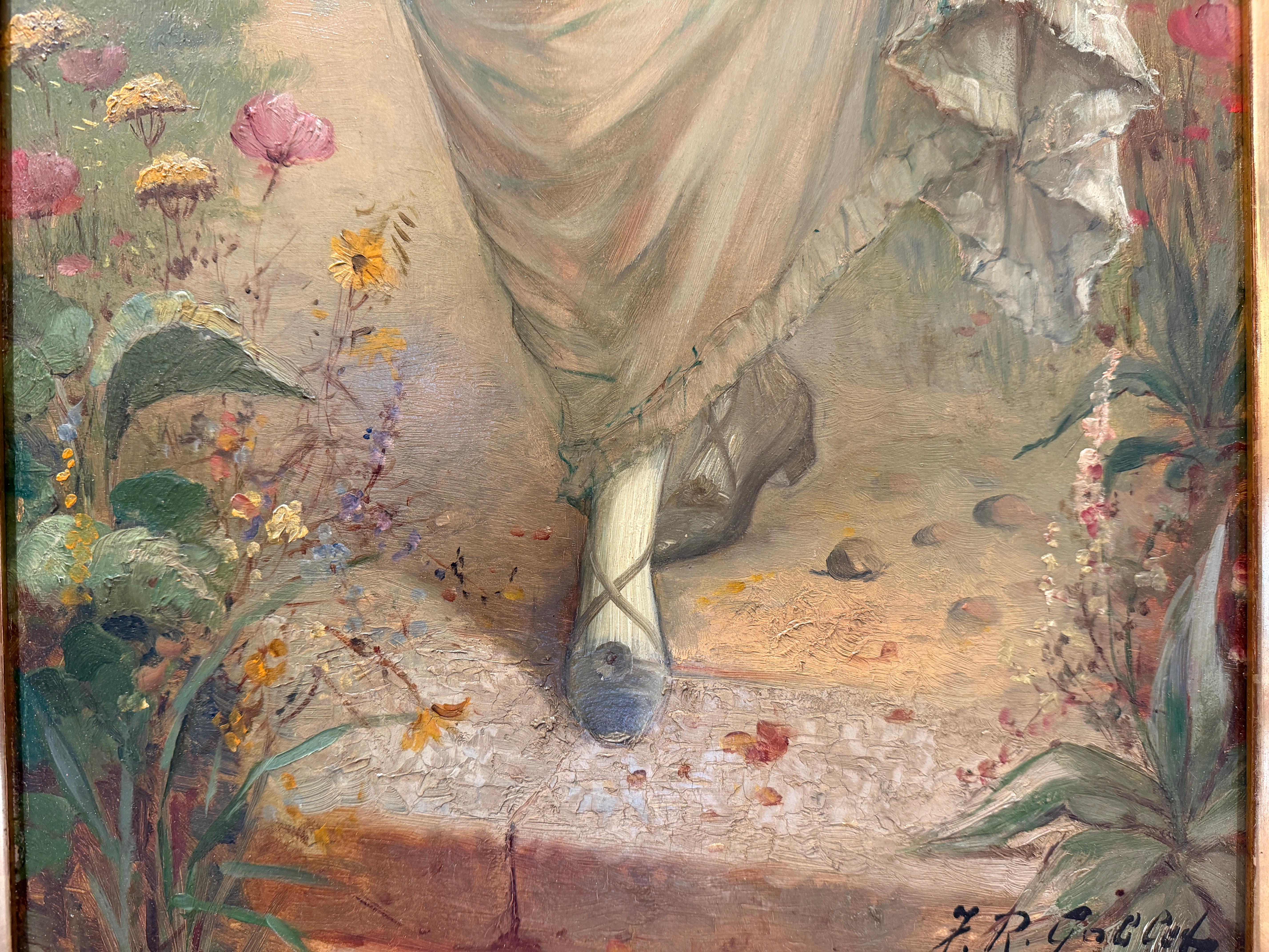 Elegant c.1880 Painting of a Lady with Magnificent Gilt Frame im Angebot 4