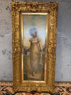 Elegant c.1880 Painting of a Lady with Magnificent Gilt Frame