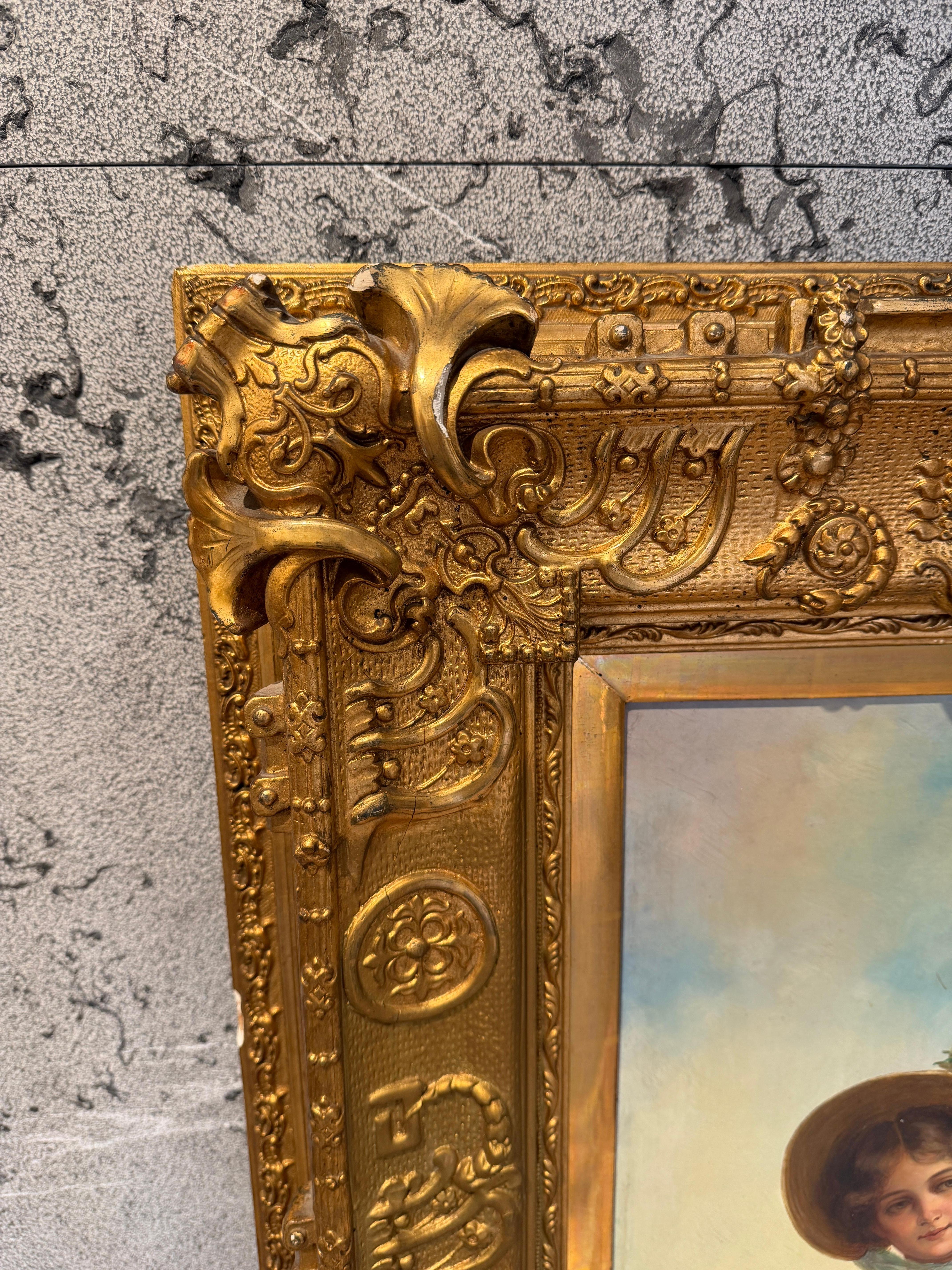 Elegant c.1880 Painting of a Lady with Magnificent Gilt Frame (Englisch) im Angebot