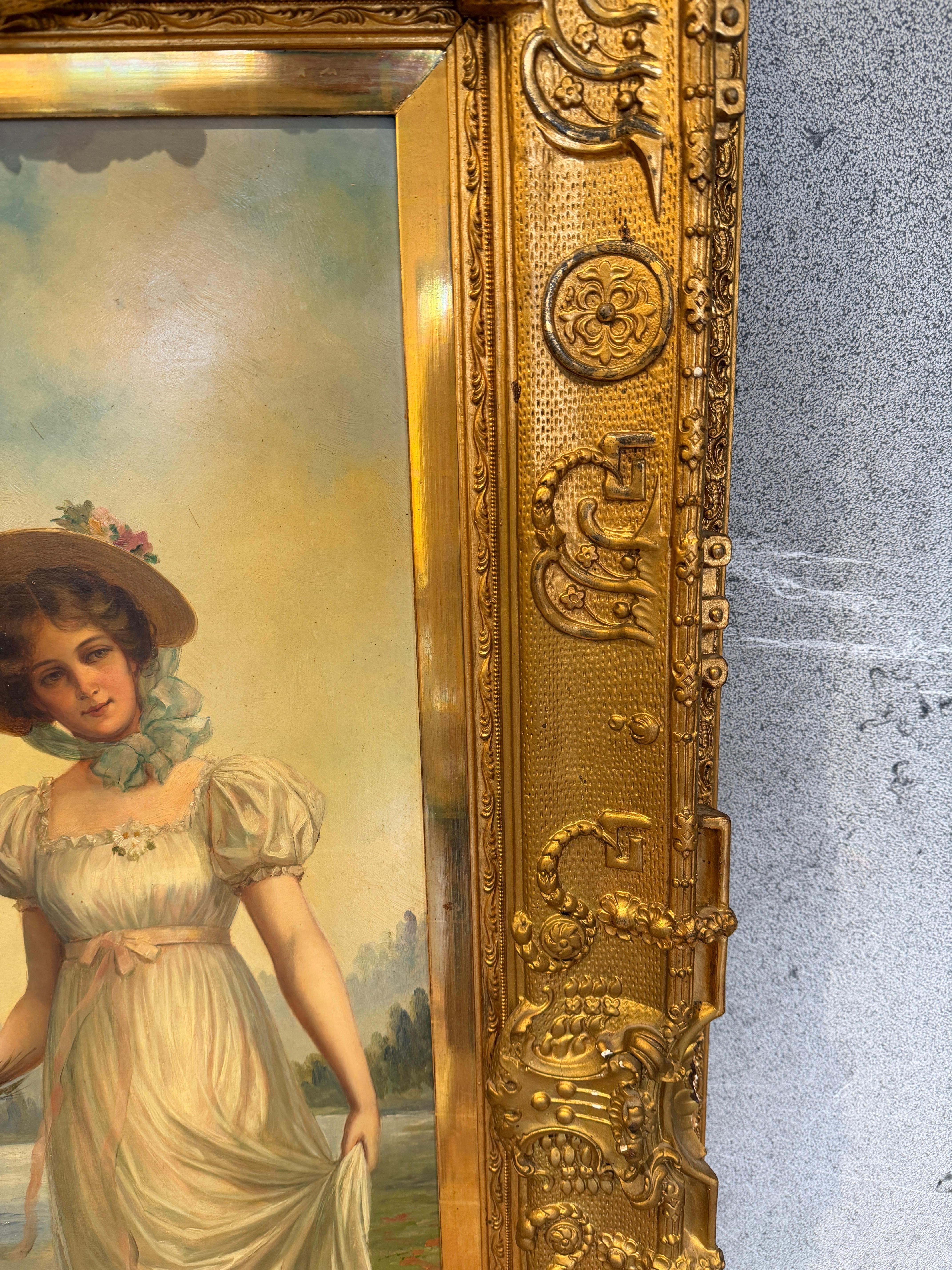 Elegant c.1880 Painting of a Lady with Magnificent Gilt Frame im Zustand „Gut“ im Angebot in Berlin, DE