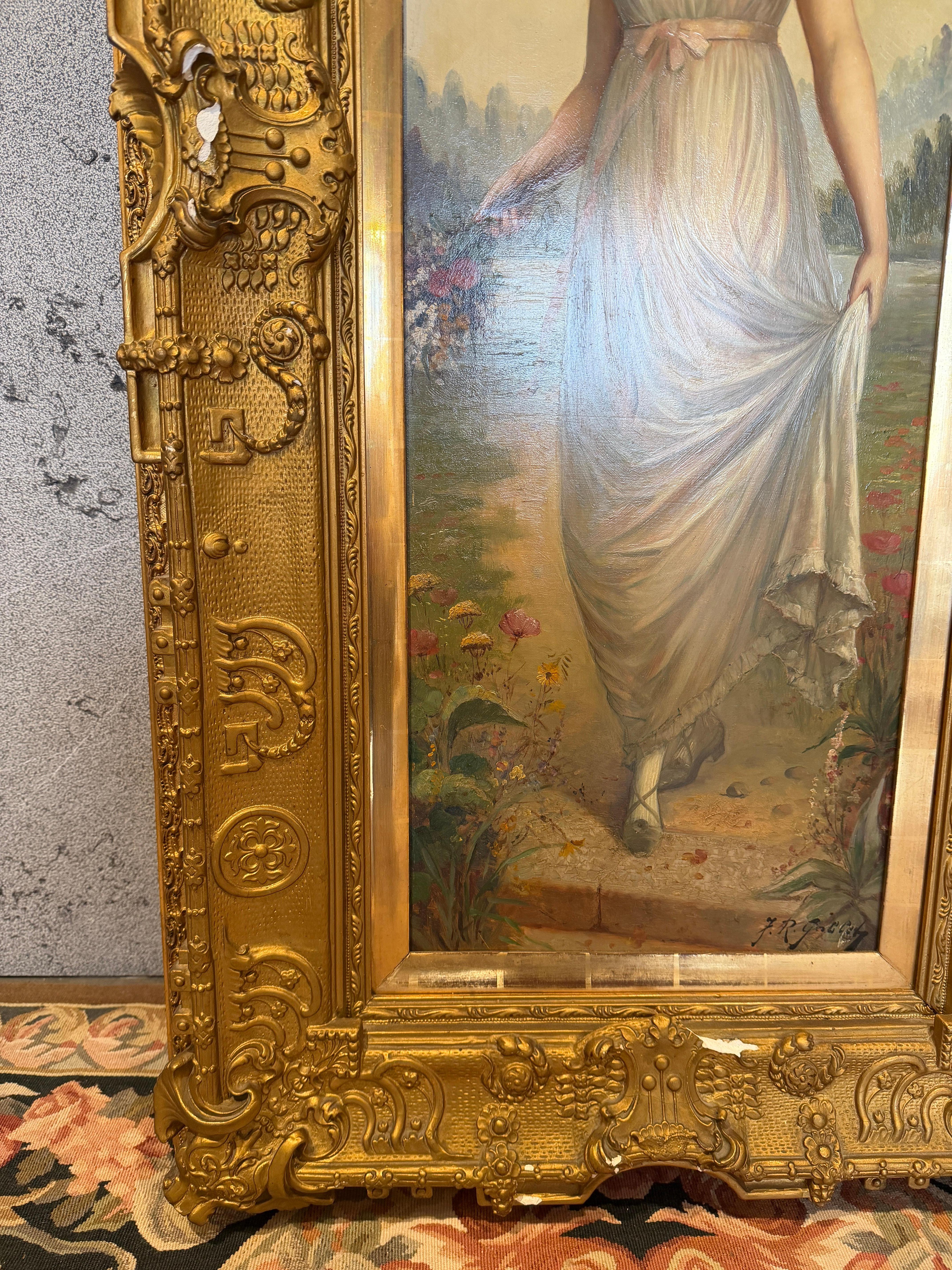 Elegant c.1880 Painting of a Lady with Magnificent Gilt Frame (Spätes 19. Jahrhundert) im Angebot