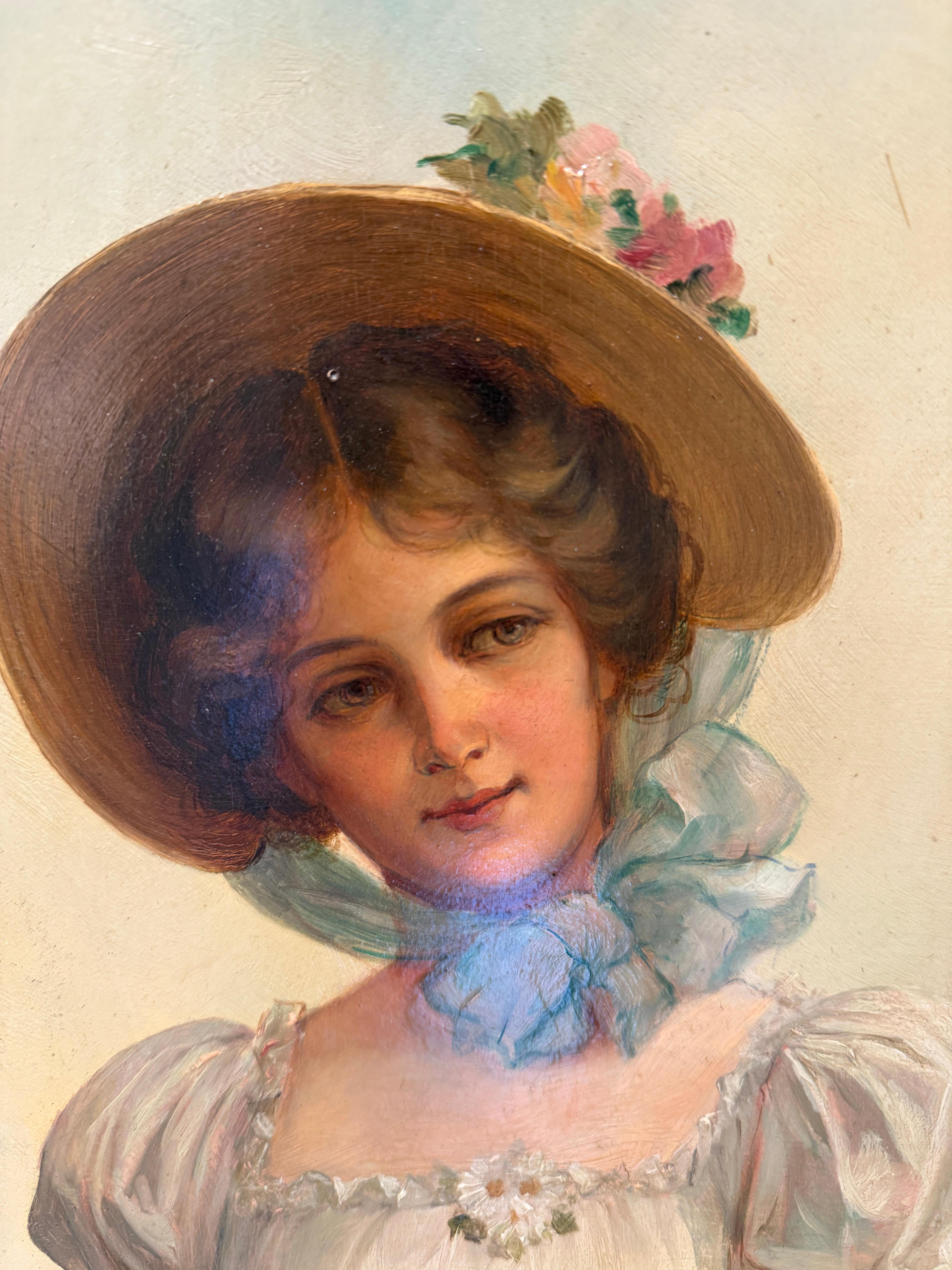 Elegant c.1880 Painting of a Lady with Magnificent Gilt Frame im Angebot 2