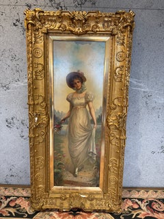 Elegante Cuadro de Dama c.1880 con Magnífico Marco Dorado
