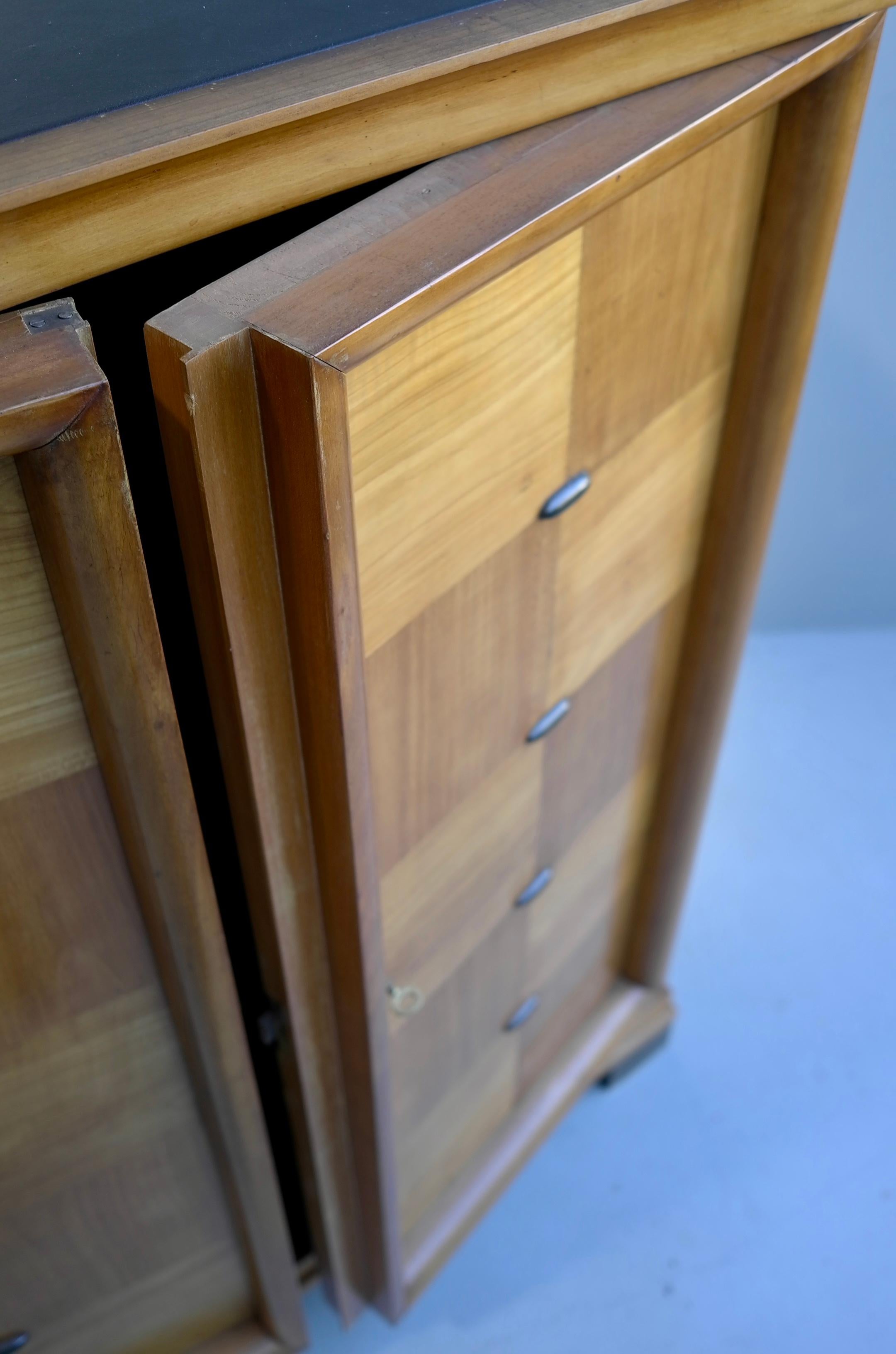 Elegant Cabinet with Black Leather Top, in Style of Jacques Adnet, France, 1940s For Sale 3