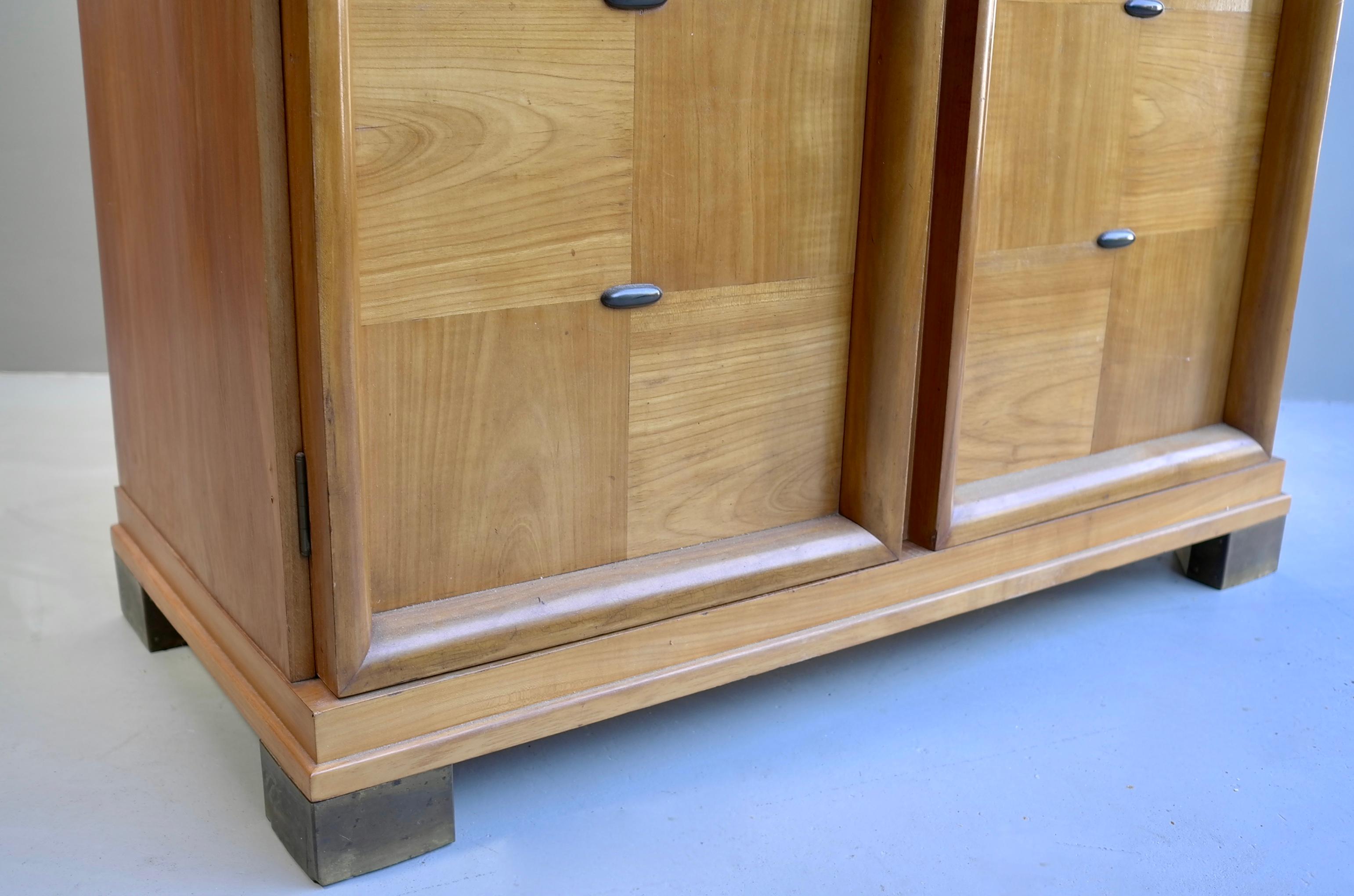 Elegant Cabinet with Black Leather Top, in Style of Jacques Adnet, France, 1940s For Sale 4