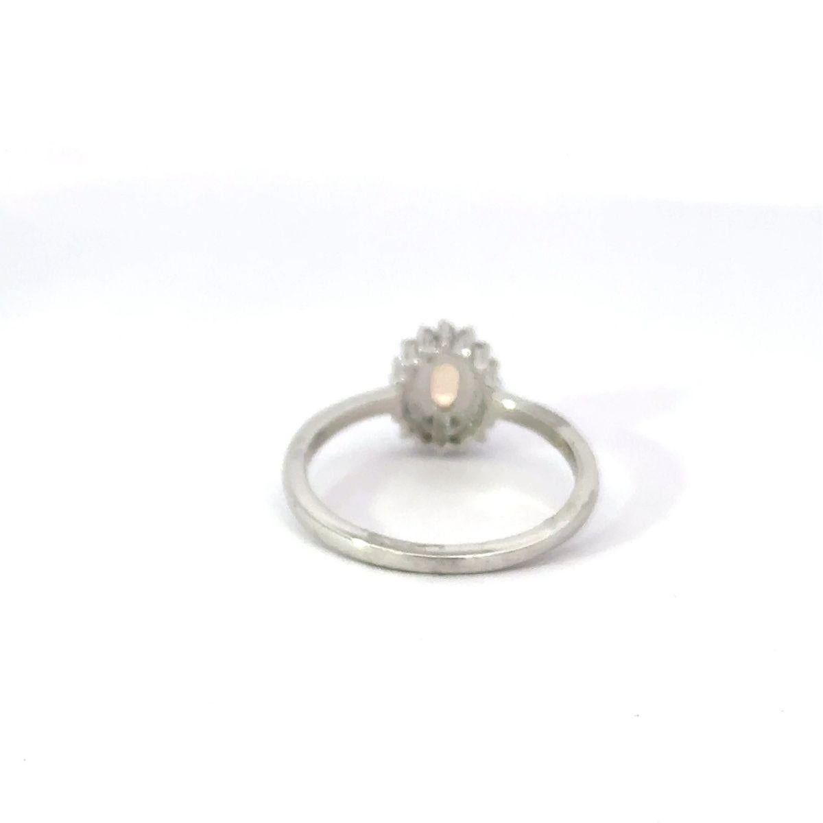 For Sale:  Elegant Cabochon Opal with Zirconia Halo Ring Mothers Day Gift in 925 Silver 7