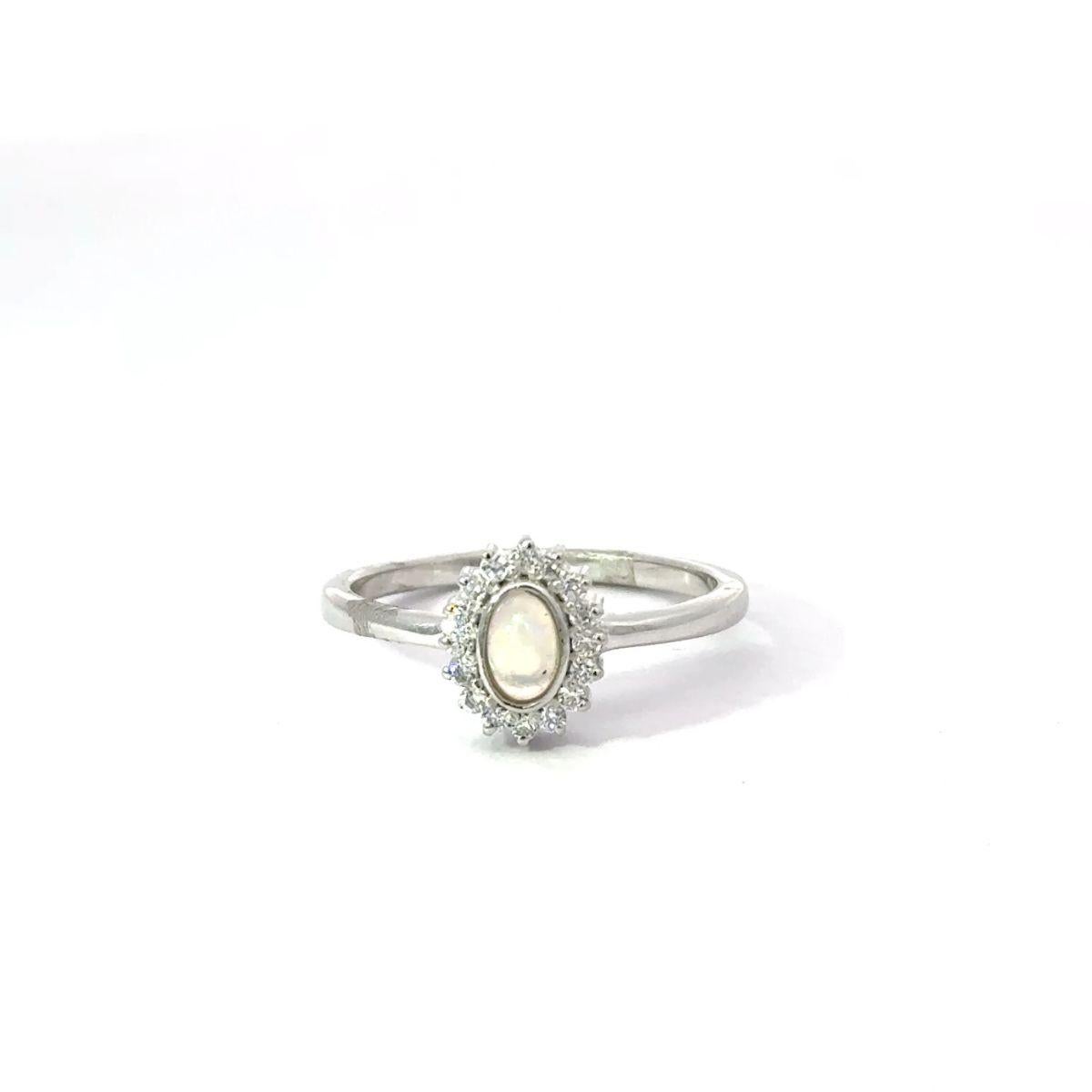 For Sale:  Elegant Cabochon Opal with Zirconia Halo Ring Mothers Day Gift in 925 Silver 8