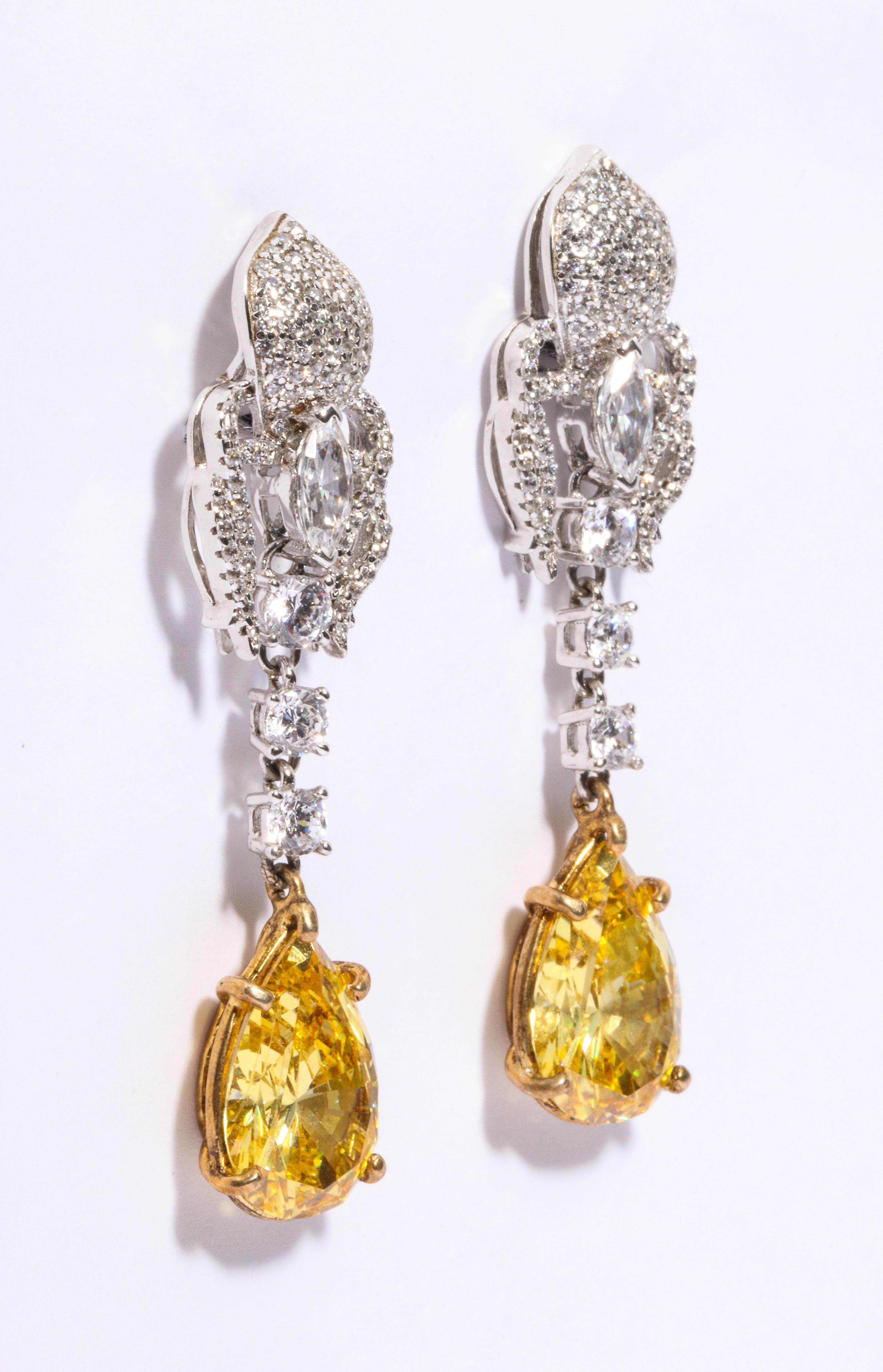canary yellow cubic zirconia earrings