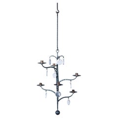 Lustre élégant forgé à la main avec 6 bras de bougies et verre, Suède