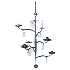 Elegant Candle Chandelier Hand-forged with 6 arms candles and glass, Sweden