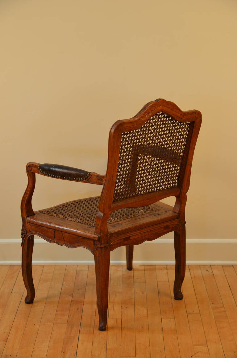 French Elegant Caned Louis XV Period Walnut Armchair, circa 1760 For Sale