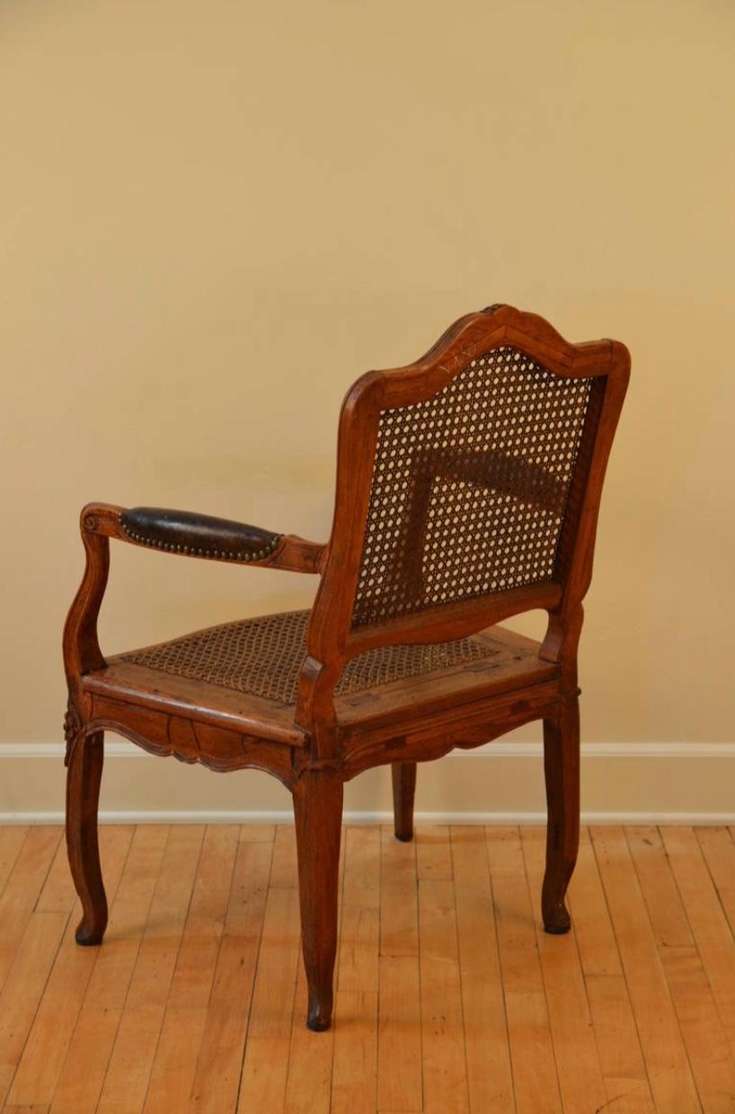18th Century and Earlier Elegant Caned Louis XV Period Walnut Armchair, circa 1760 For Sale