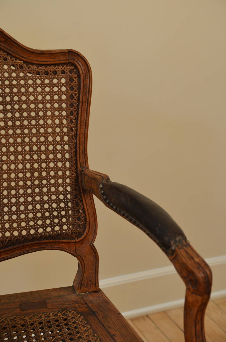 18th Century and Earlier Elegant Caned Louis XV Period Walnut Armchair, circa 1760 For Sale