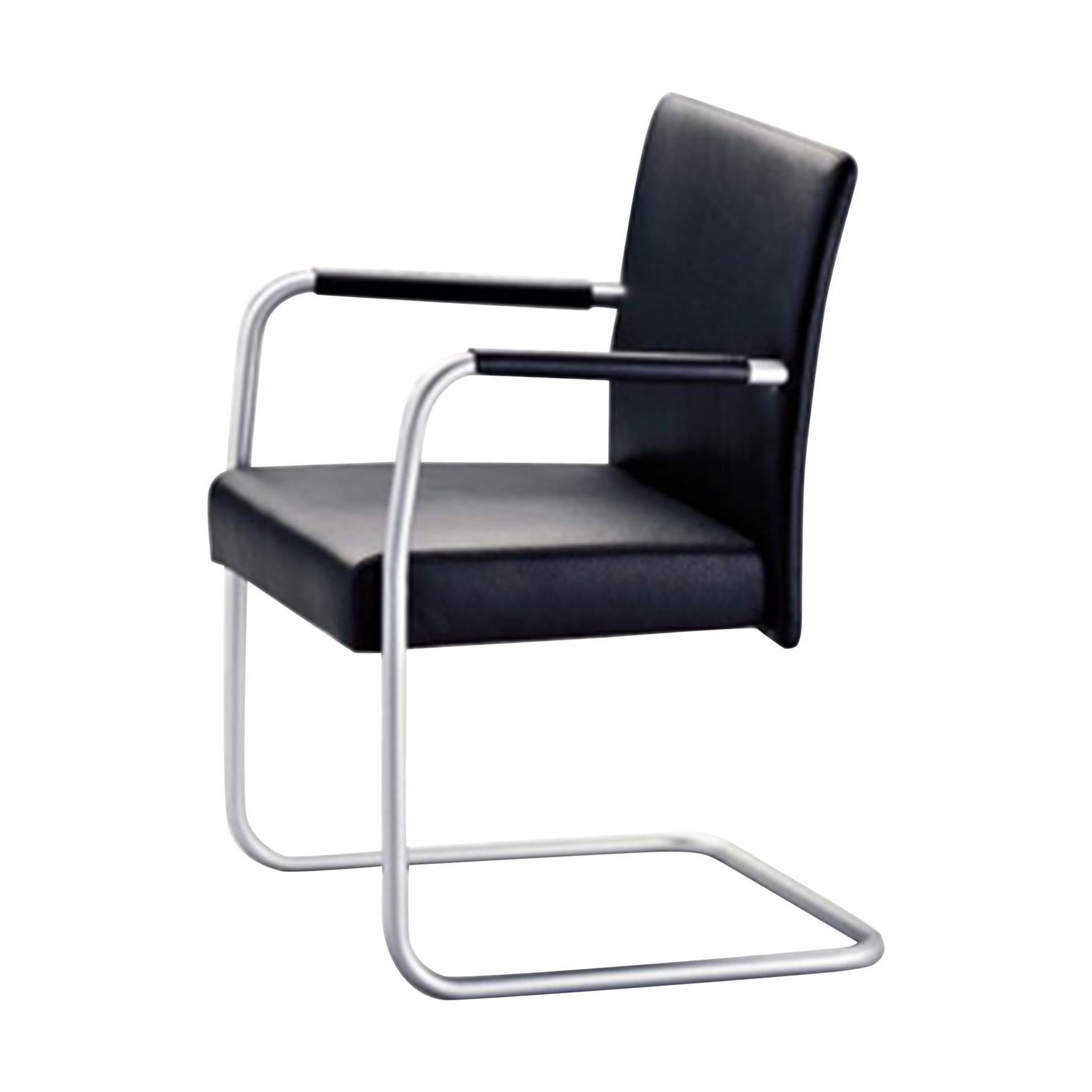 Walter Knoll Cantilever Matt Chrome and Black Leather Set of Two Jason Armchairs