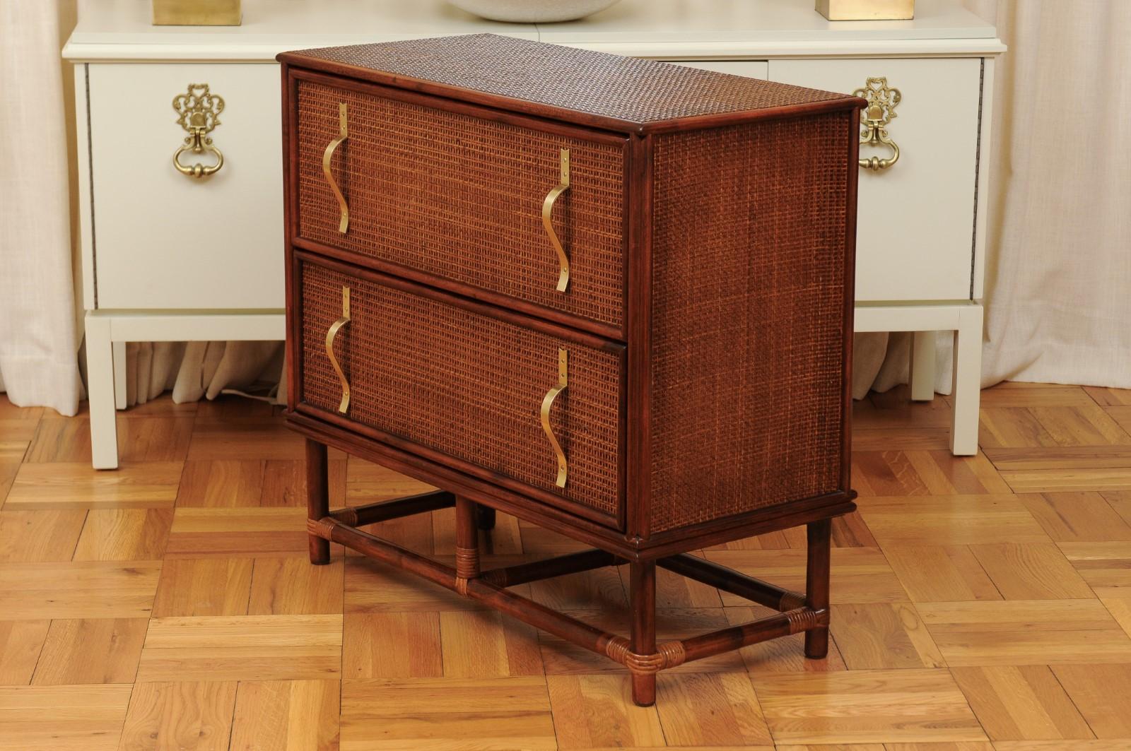 Elegant Caramel Cane and Brass Commode by Tommi Parzinger- Pair Available For Sale 12