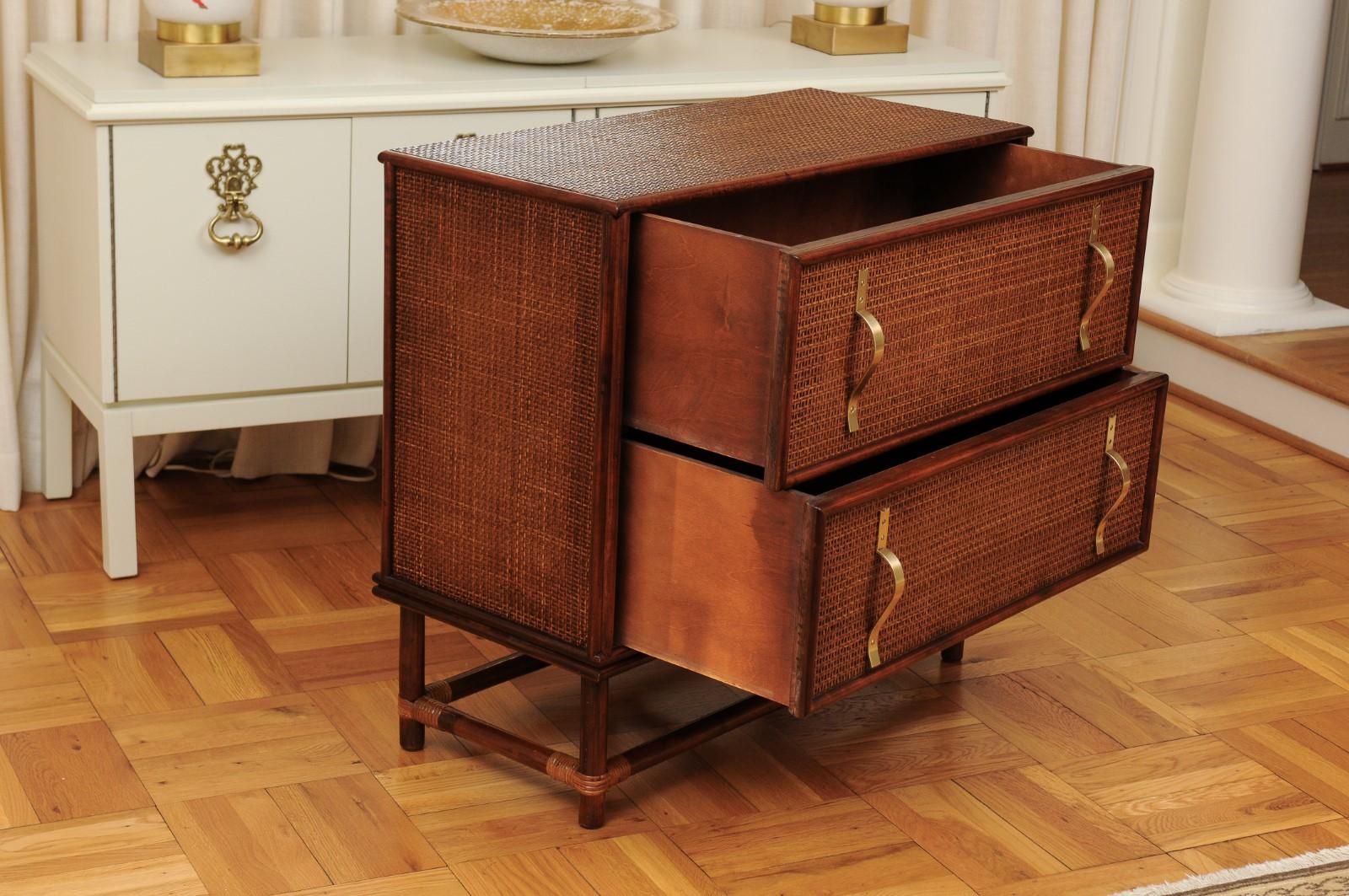 Elegant Caramel Cane and Brass Commode by Tommi Parzinger- Pair Available For Sale 2