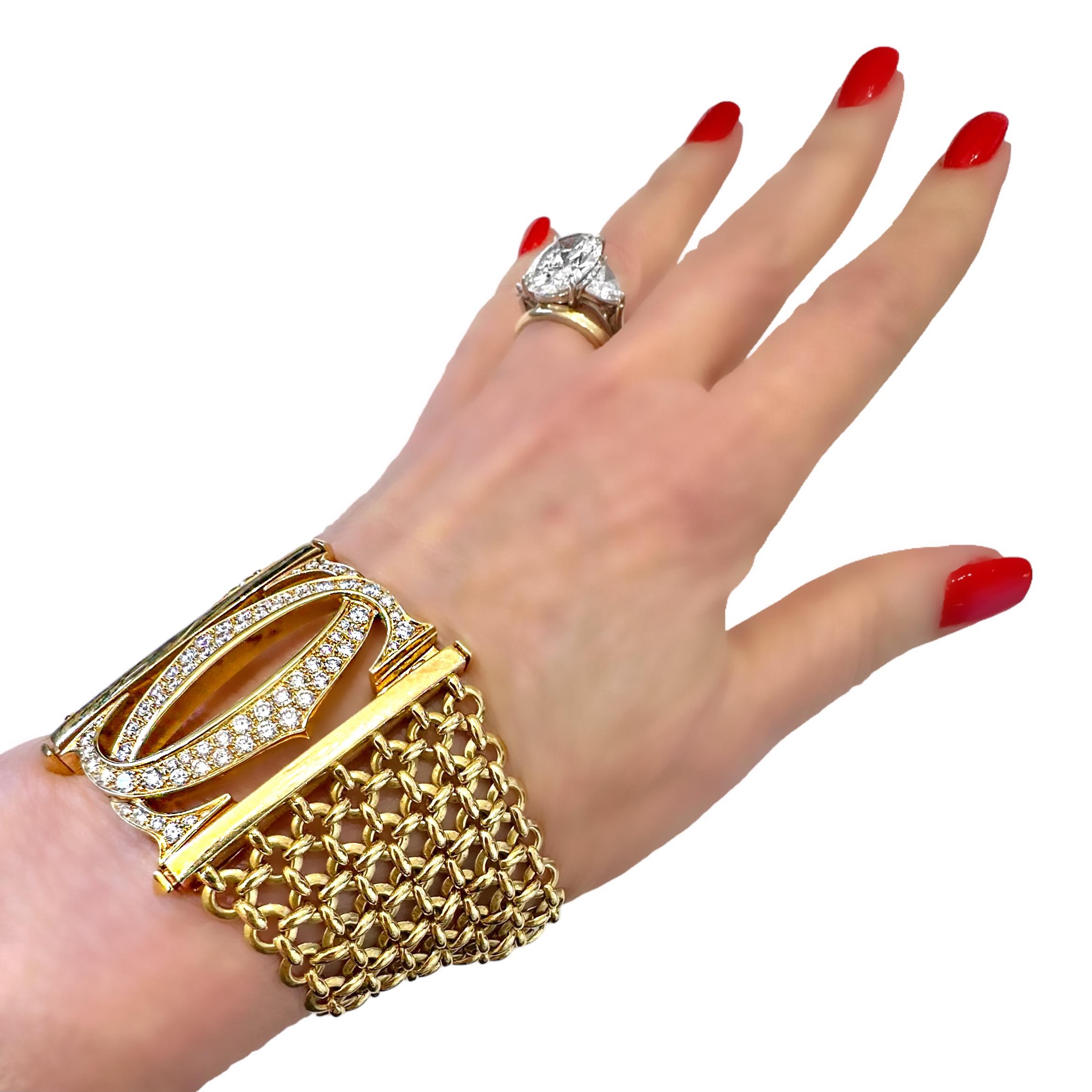 Elegant Cartier Seven Row Penelope Double C Diamond Bracelet For Sale 4