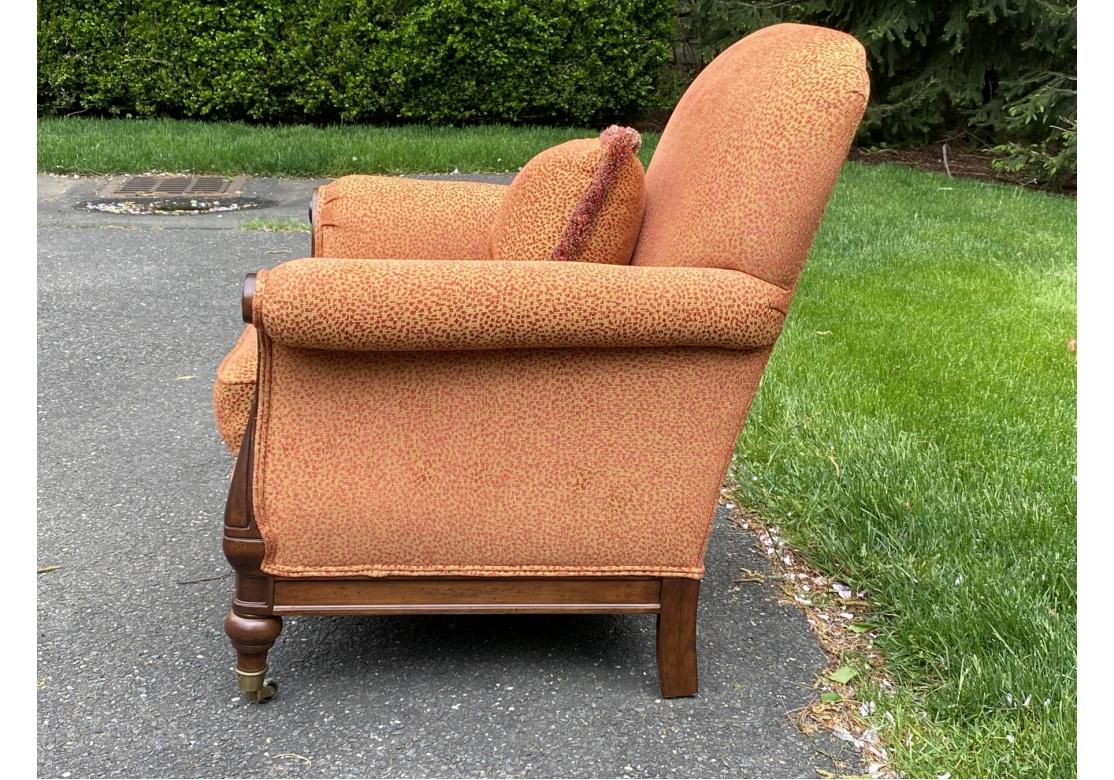 Elegant Carved Armchair In Tweed Upholstery In Good Condition For Sale In Bridgeport, CT