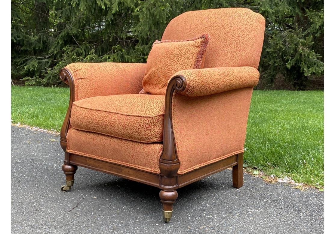 Elegant Carved Armchair In Tweed Upholstery For Sale 1