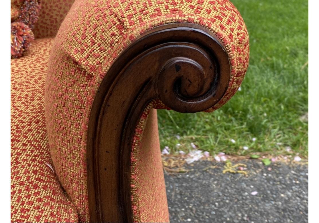 Elegant Carved Armchair In Tweed Upholstery For Sale 3