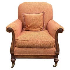 Elegant Carved Armchair In Tweed Upholstery