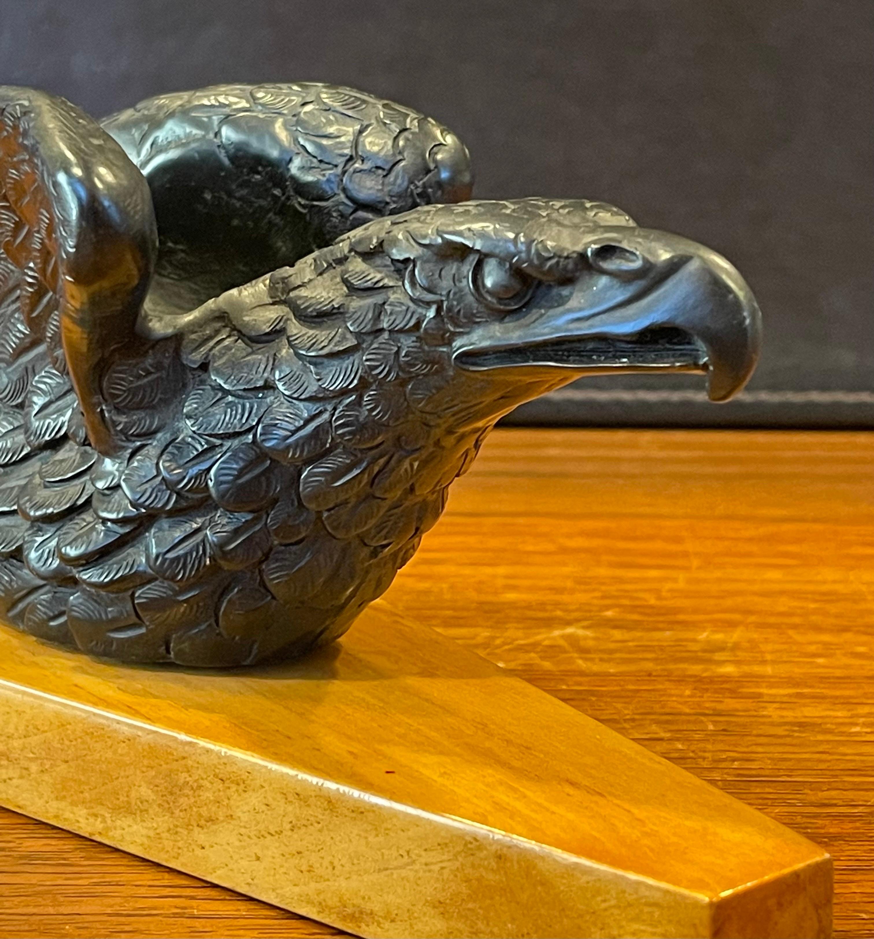 Italian Elegant Carved Bald Eagle on Wood Base Pipe Holder / Stand / Rest by Dunhill For Sale