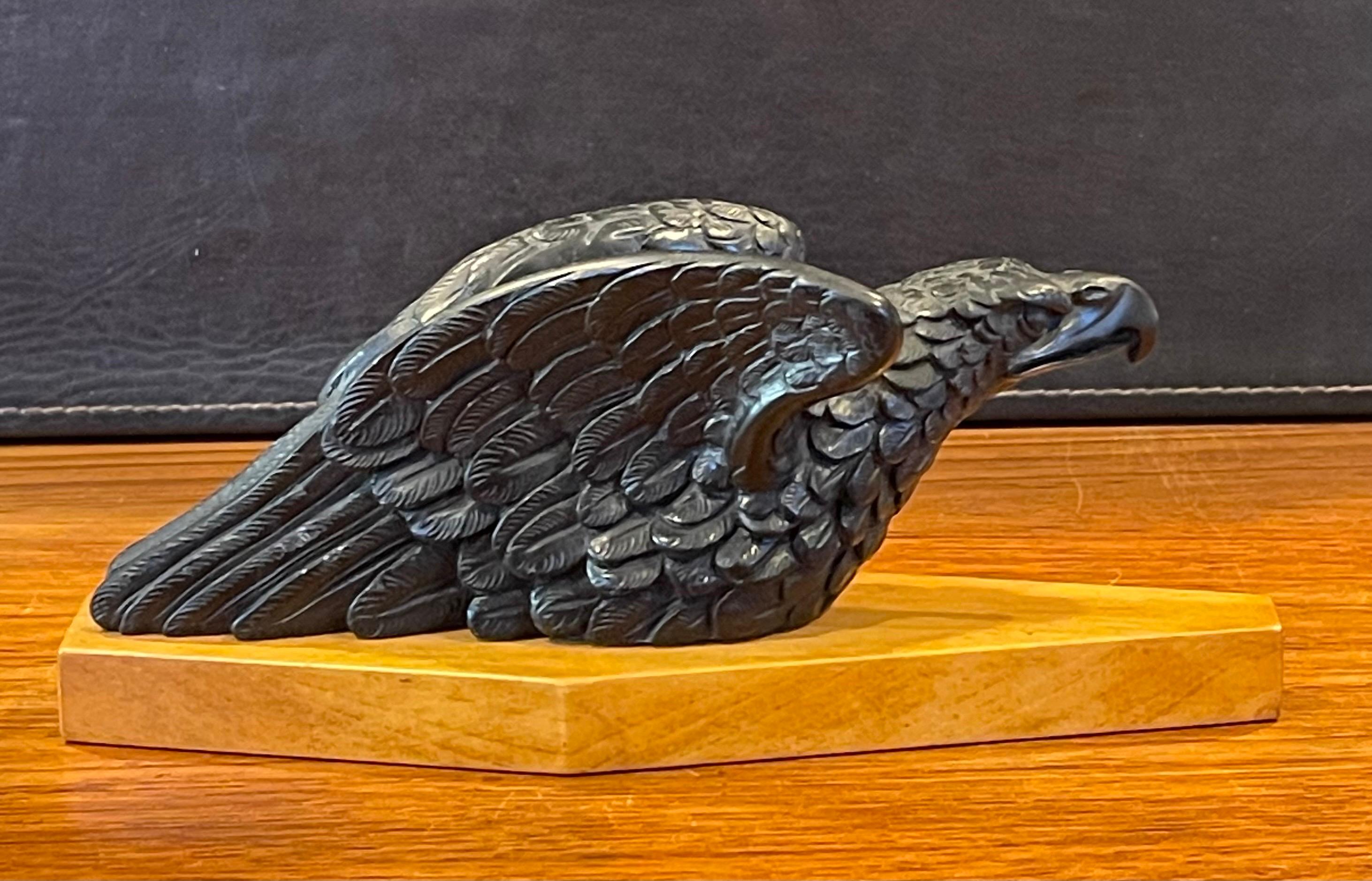 Elegant Carved Bald Eagle on Wood Base Pipe Holder / Stand / Rest by Dunhill In Good Condition For Sale In San Diego, CA