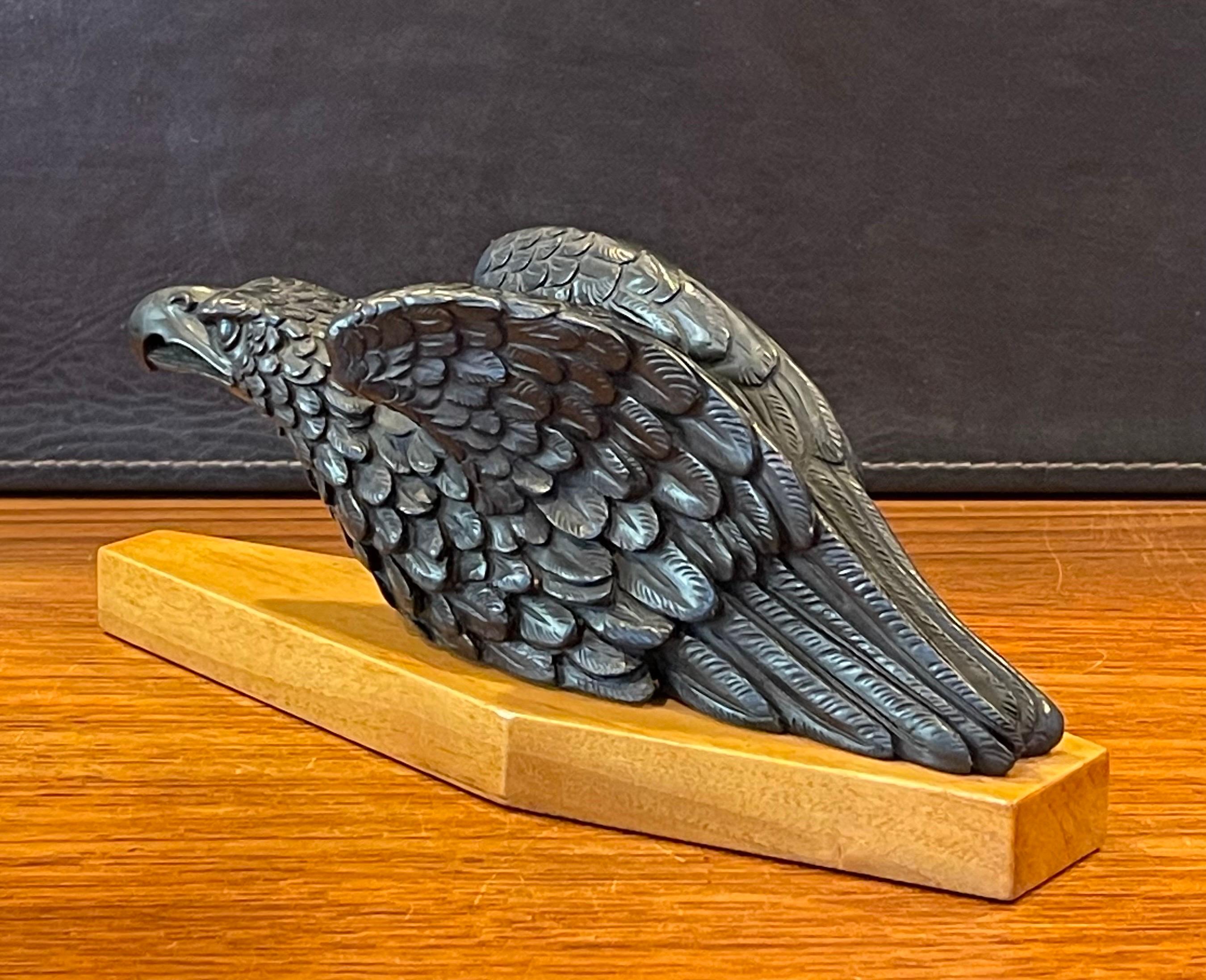 Elegant Carved Bald Eagle on Wood Base Pipe Holder / Stand / Rest by Dunhill For Sale 1