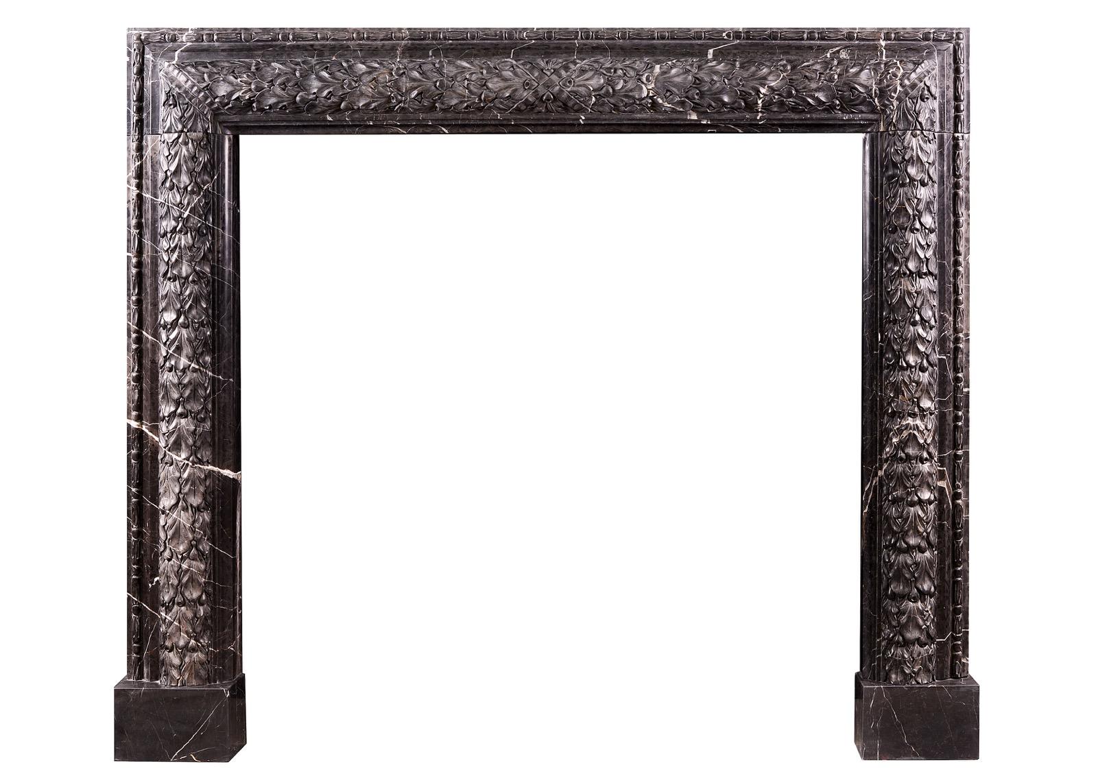 Elegant Carved Bolection Mantel in Nero Marquina Marble In Good Condition For Sale In London, GB