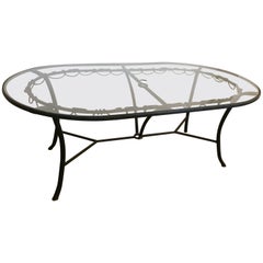 Elegant Cast Aluminum and Glass Oval Outdoor Patio Dining Table