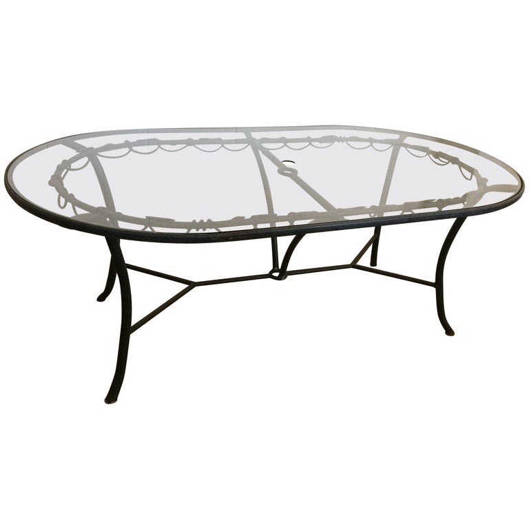 Elegant Cast Aluminum and Glass Oval Outdoor Patio Dining Table at 1stDibs