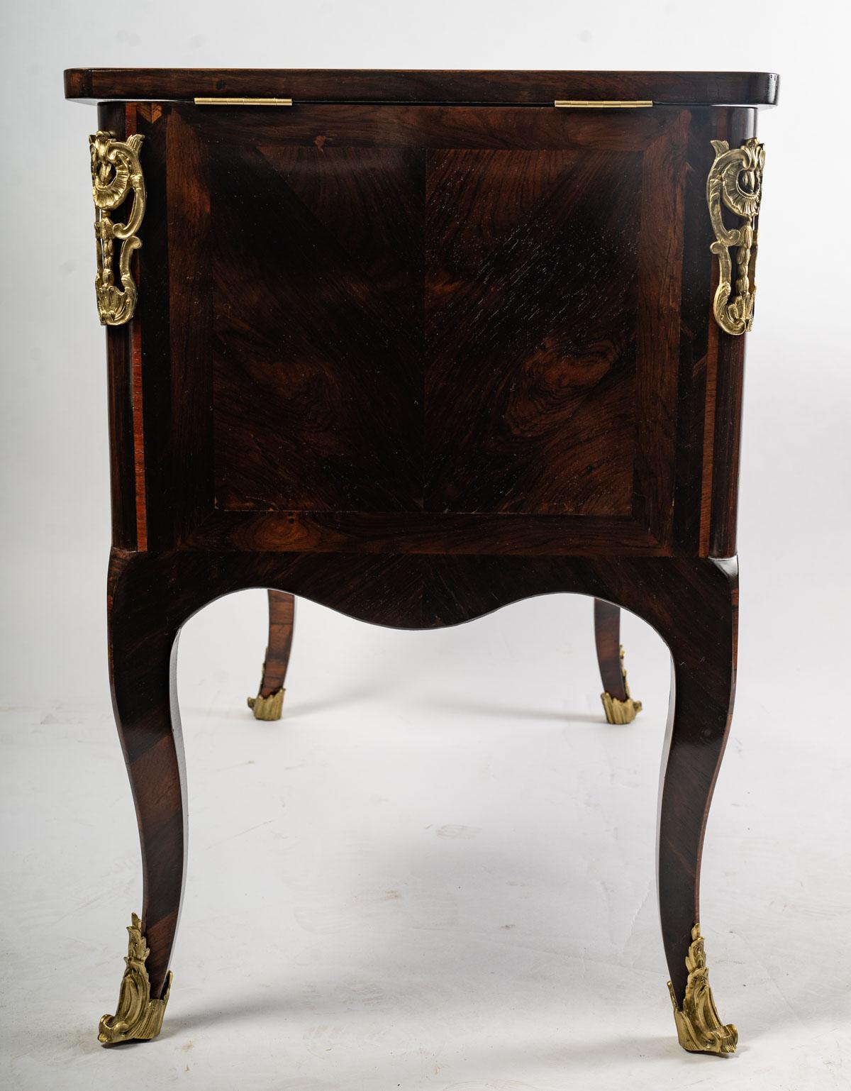 Bronzed Elegant Center Dressing Table, Rosewood Veneer, D.Genty Stamp, Louis XV For Sale