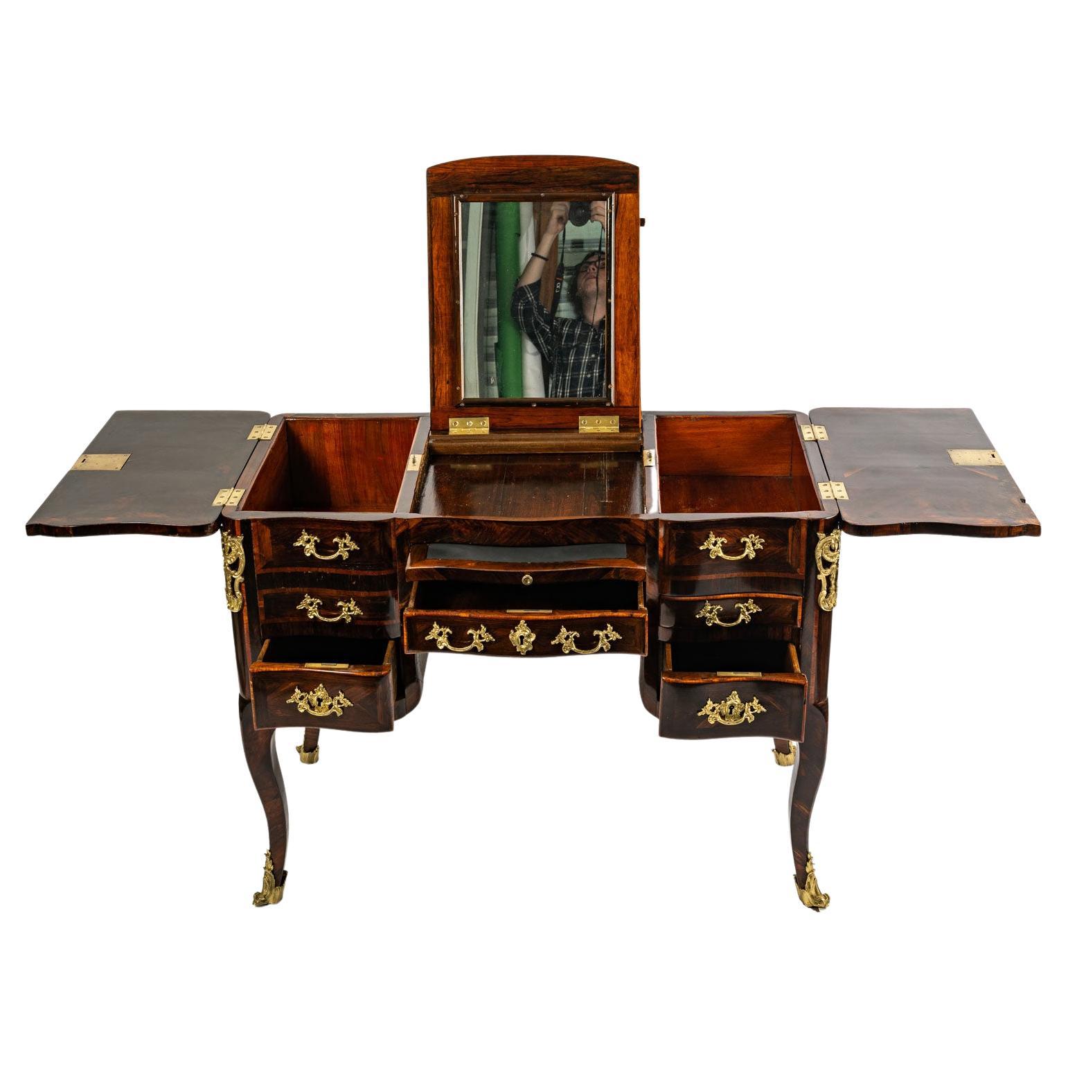 Elegant Center Dressing Table, Rosewood Veneer, D.Genty Stamp, Louis XV For Sale