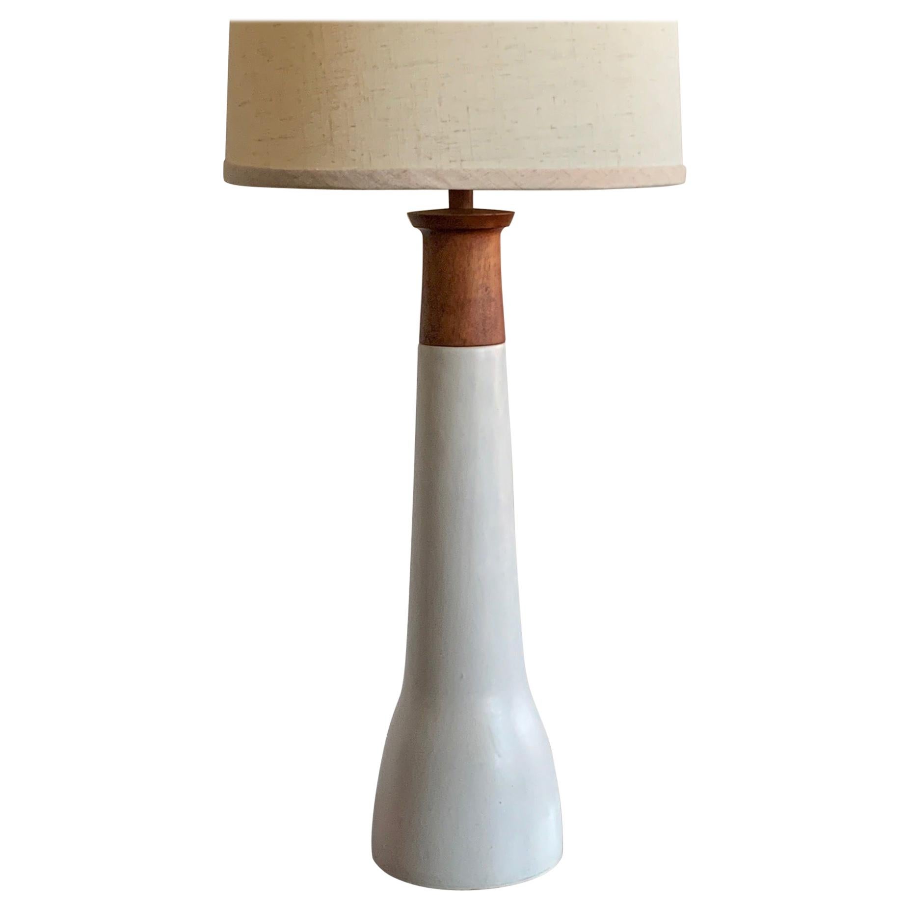 Elegant Ceramic and Walnut Lamp by Martz For Sale