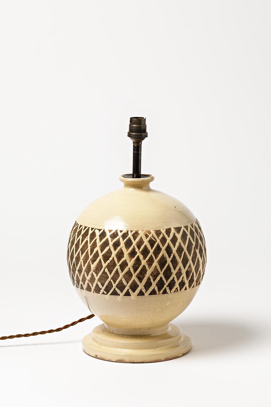 Beaux Arts Elegant Ceramic Lamp Signed JB under the Base, Made in France, circa 1930
