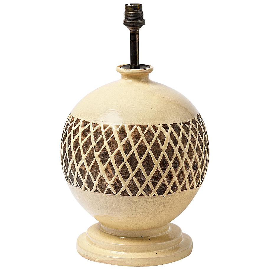 Elegant Ceramic Lamp Signed JB under the Base, Made in France, circa 1930