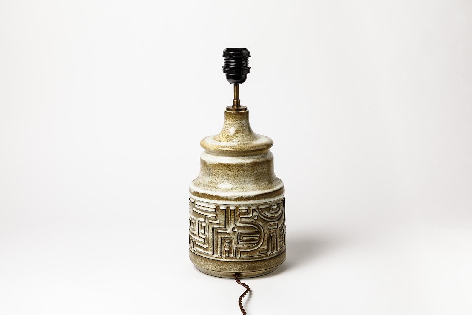 French Elegant Ceramic Table Lamp with Geometric Decoration by Marius Bessone For Sale