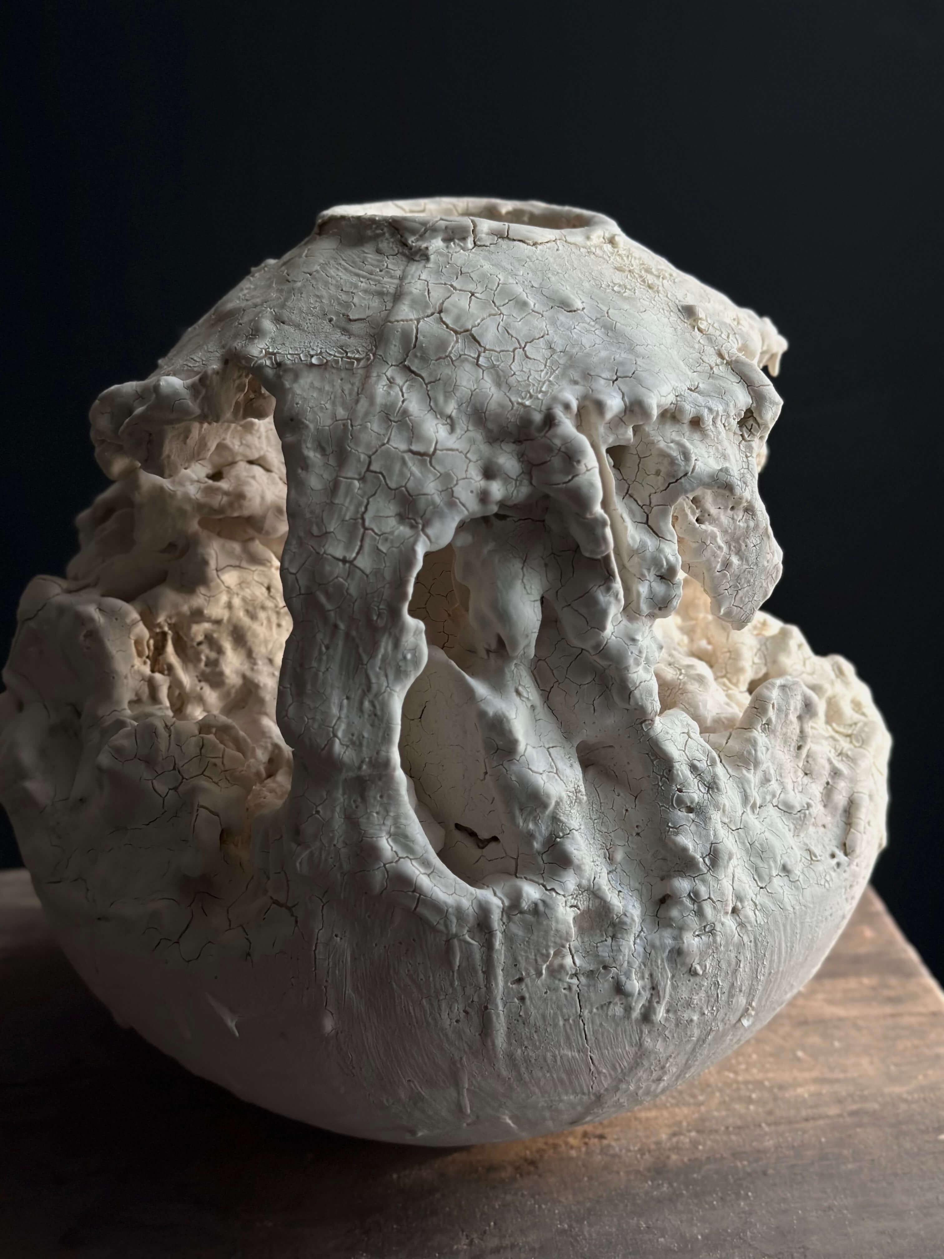 Modern Elegant Ceramic Vase Inspired by Ancient Cave Art and Natural Earth Elements For Sale