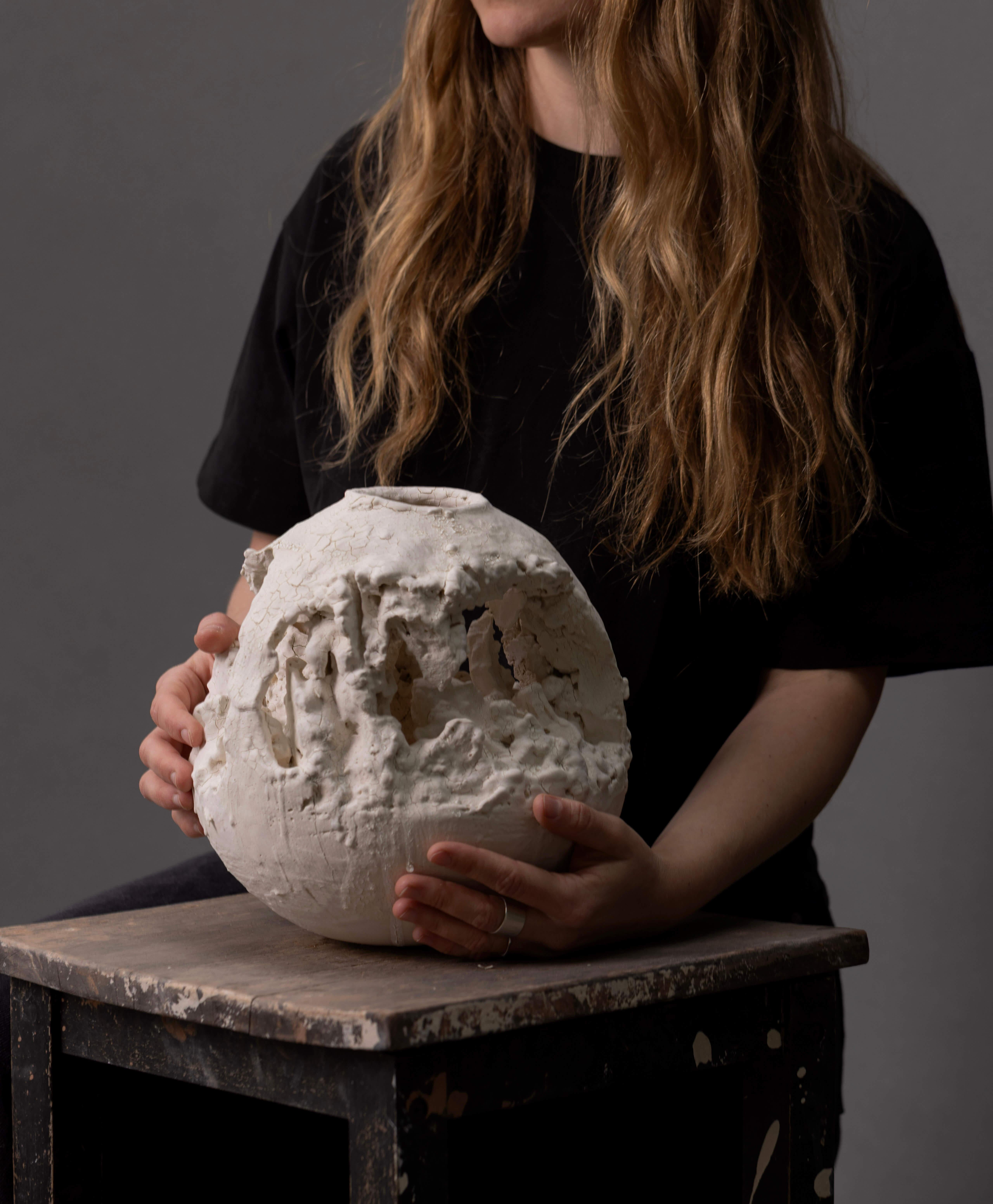 Hand-Crafted Elegant Ceramic Vase Inspired by Ancient Cave Art and Natural Earth Elements For Sale