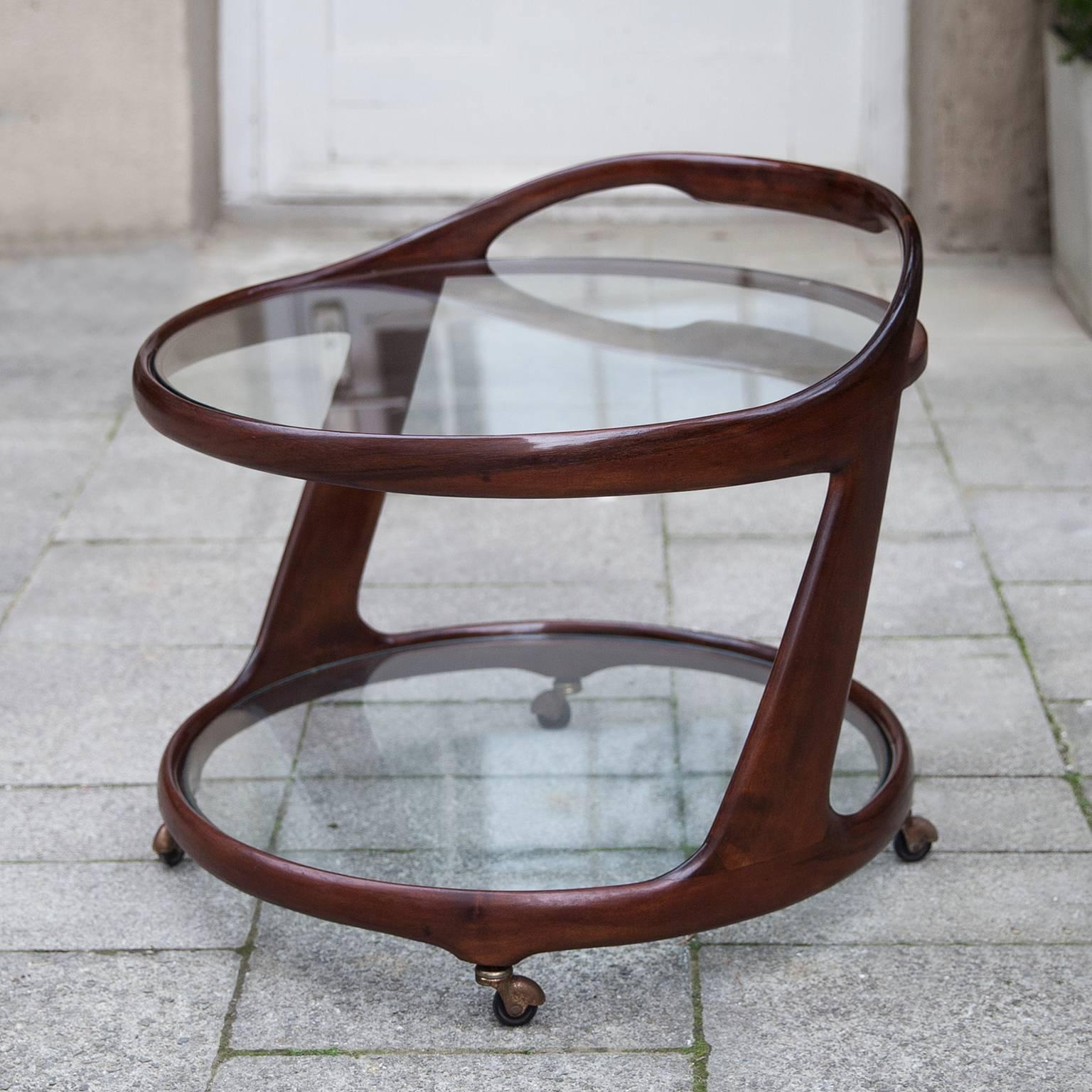 Mid-Century Modern Elegant Cesare Lacca Oval Bar Cart, Italy, 1950
