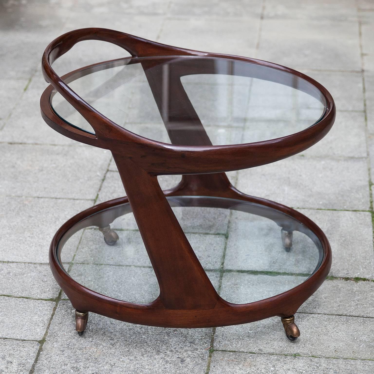 Italian Elegant Cesare Lacca Oval Bar Cart, Italy, 1950