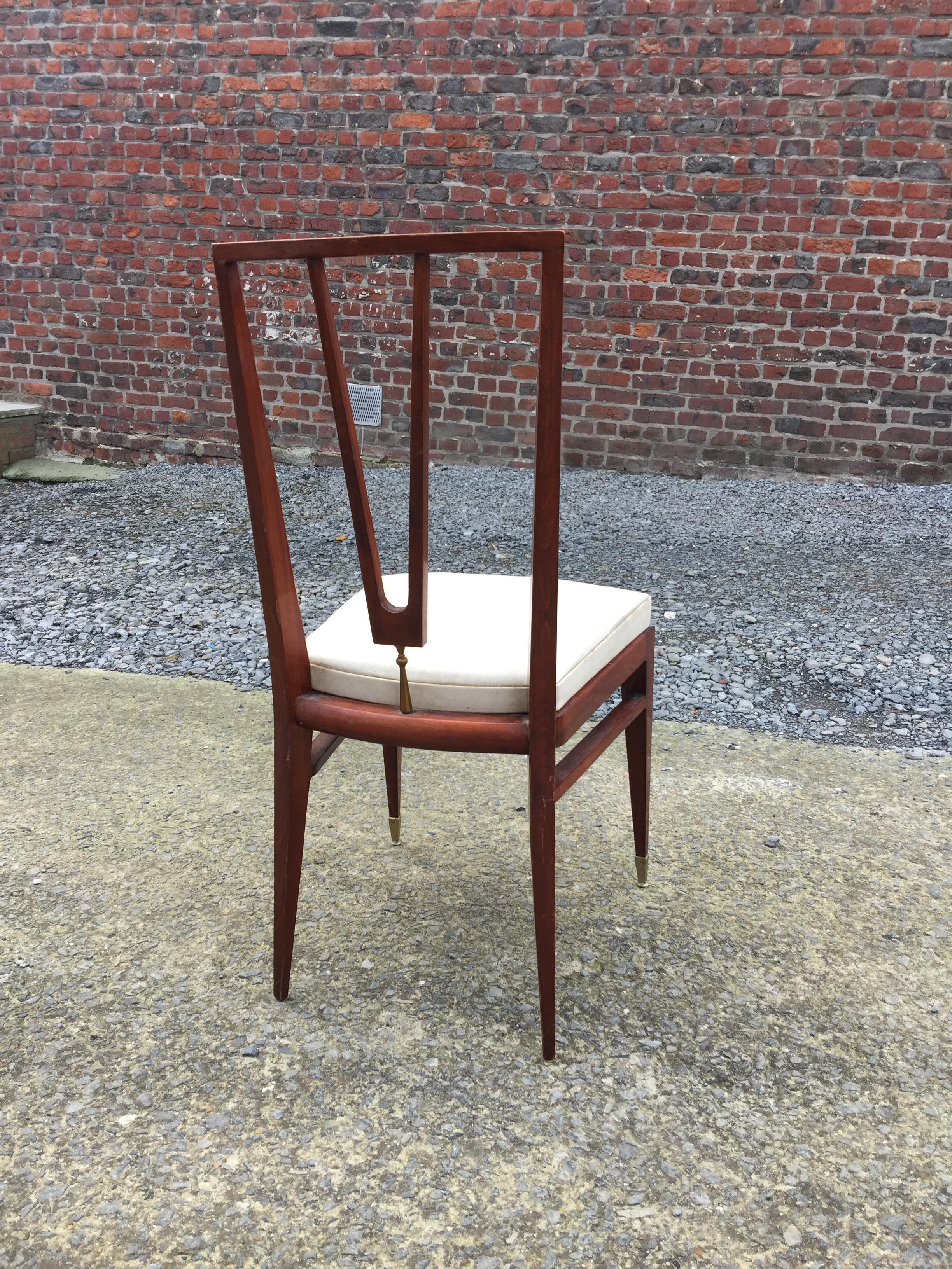 Neoclassical Elegant Chair in Stained Beech and Brass, France or Italy, circa 1940 For Sale