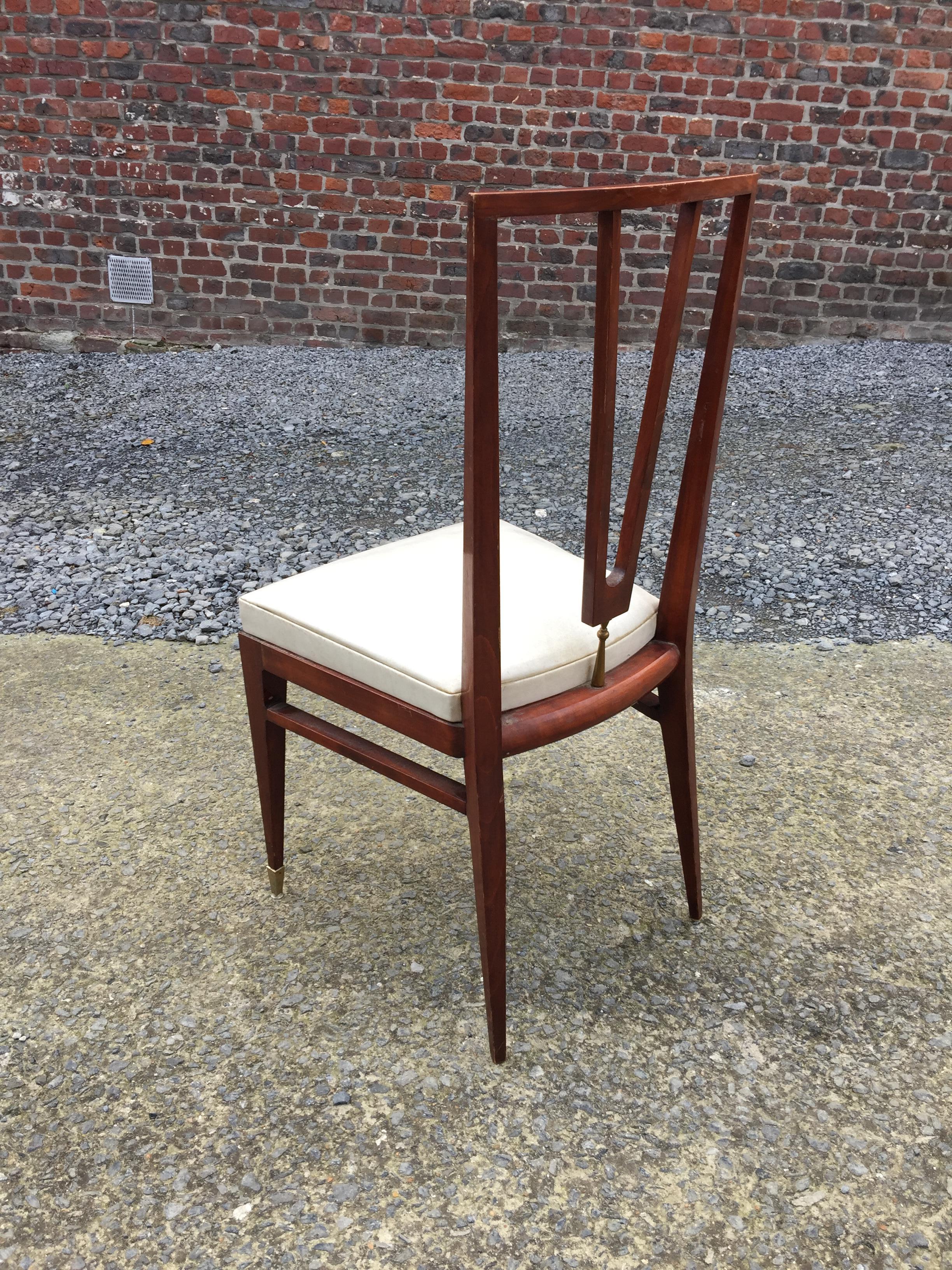 Mid-20th Century Elegant Chair in Stained Beech and Brass, France or Italy, circa 1940 For Sale
