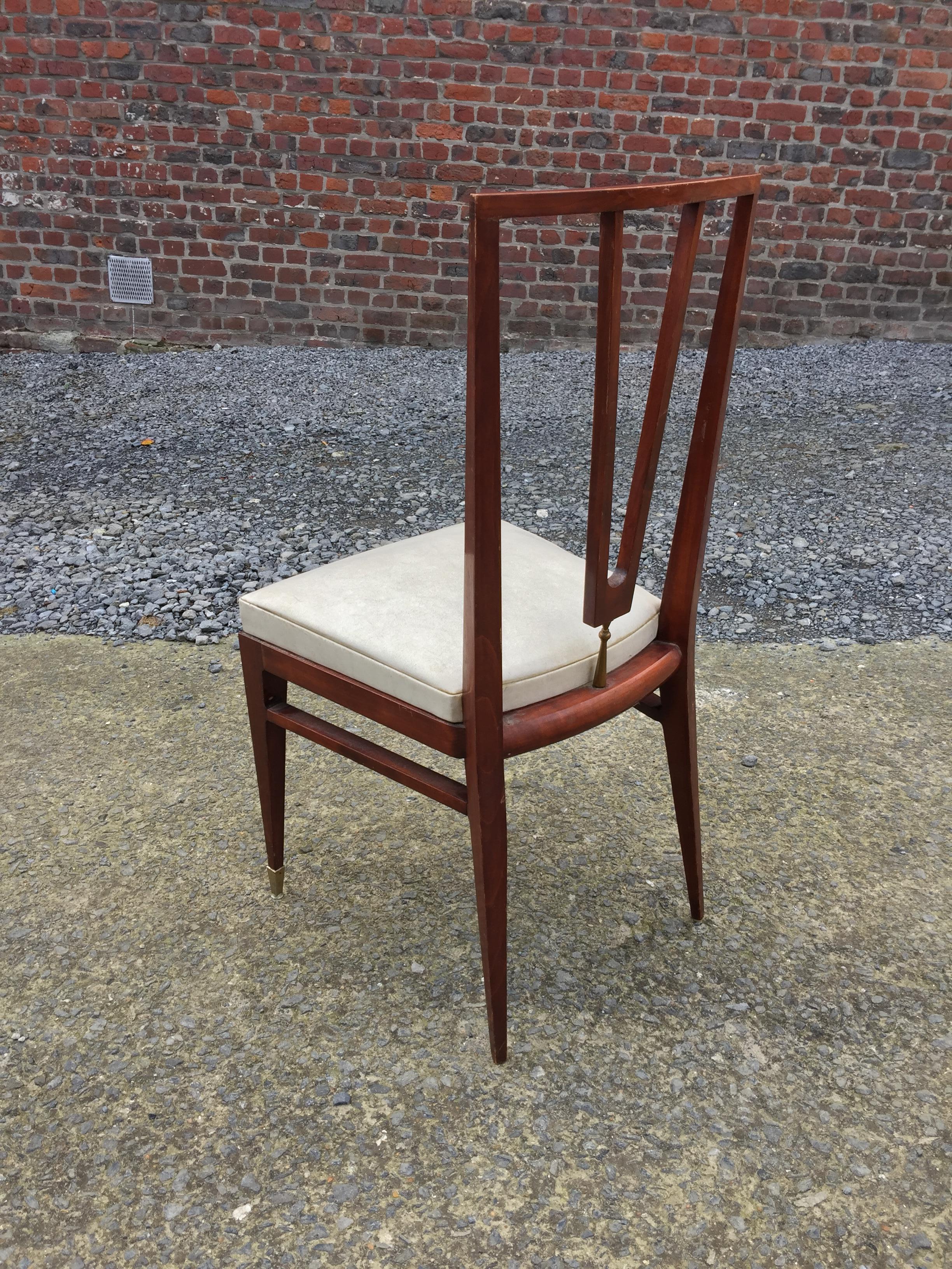 Elegant Chair in Stained Beech and Brass, France or Italy, circa 1940 For Sale 2