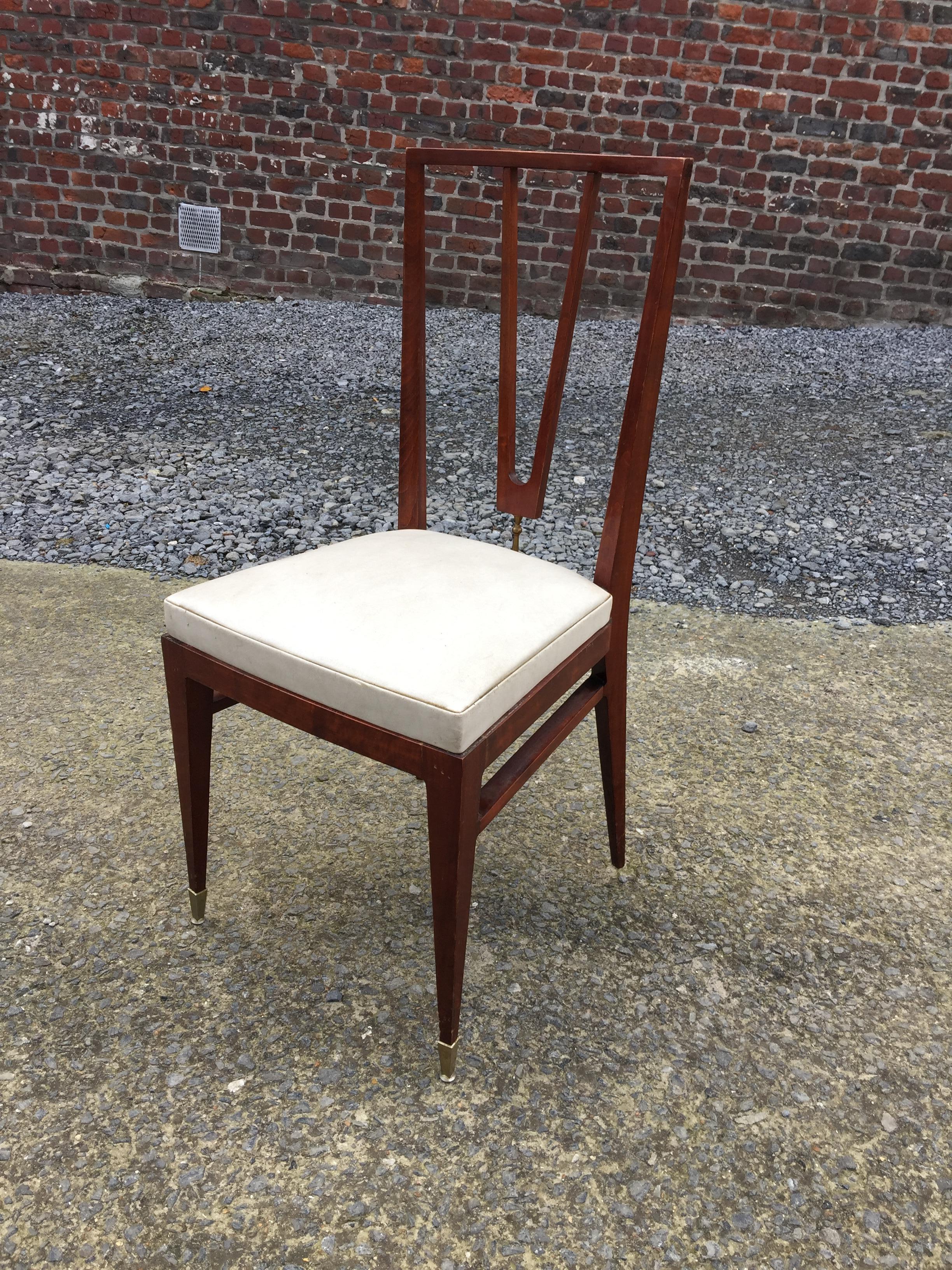 Elegant Chair in Stained Beech and Brass, France or Italy, circa 1940 For Sale 3