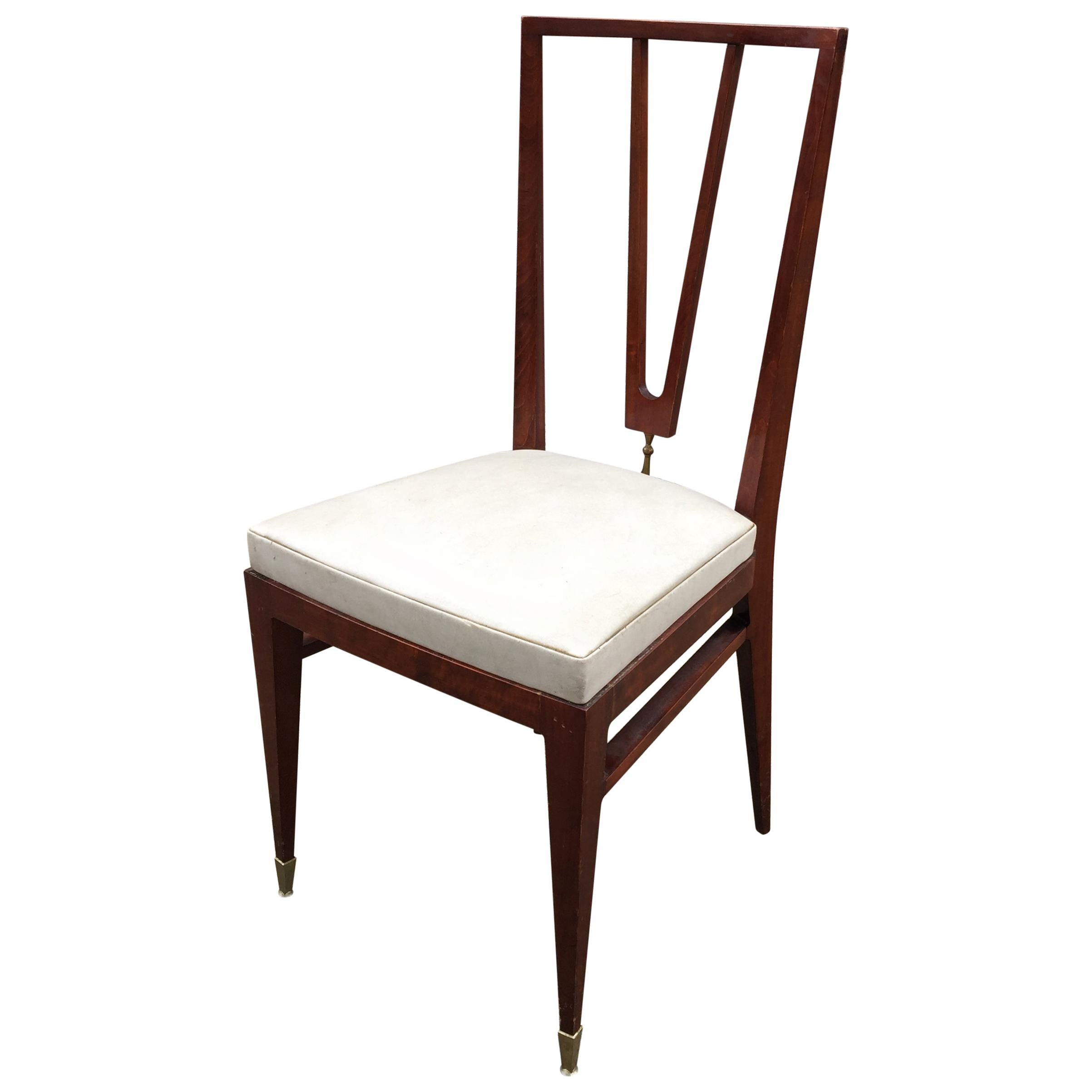 Elegant Chair in Stained Beech and Brass, France or Italy, circa 1940