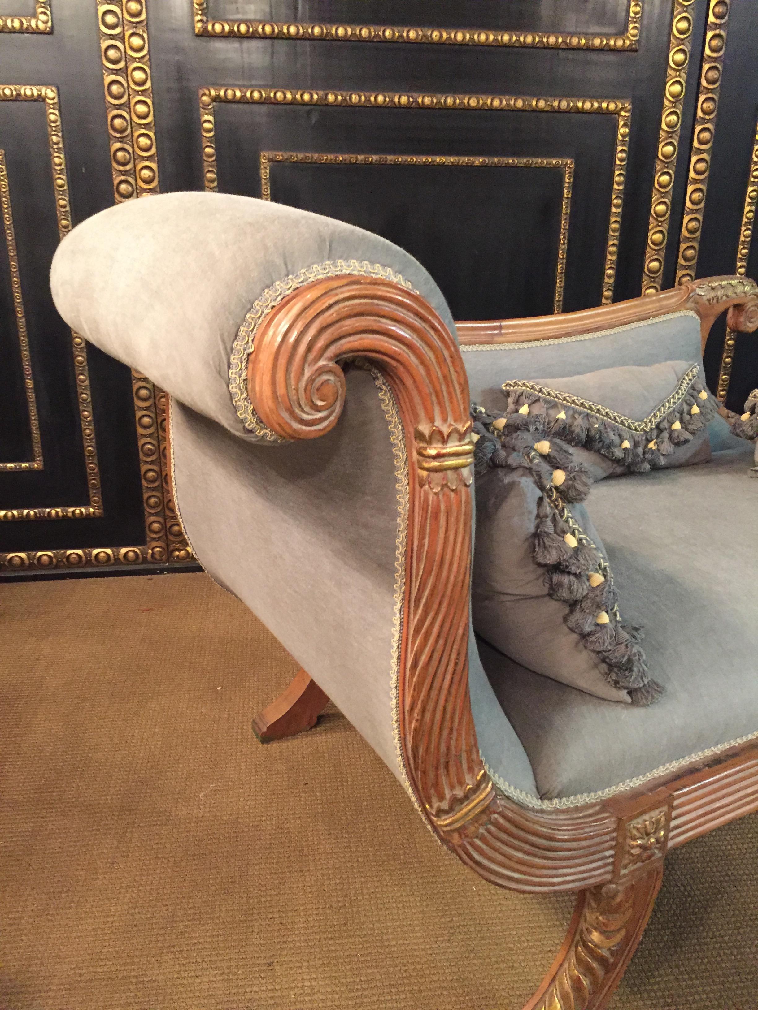 Elegante klassische Chaise Longue in antiker Buche im Empire-Stil, handgefertigt im Angebot 8