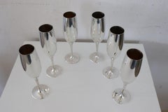 Elegant Champagne Flutes Glasses in Silver Plate, Set of Six